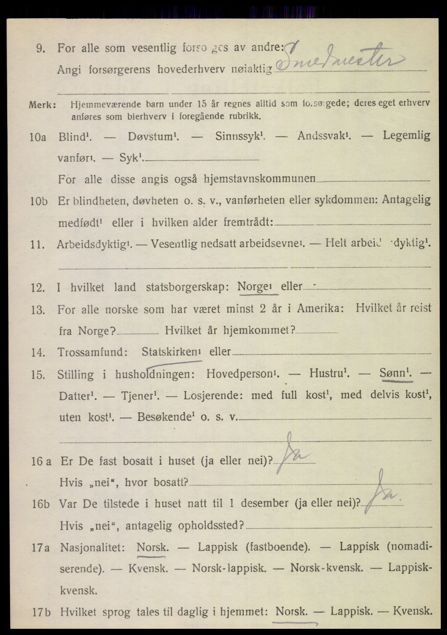 SAT, 1920 census for Stamnes, 1920, p. 1071