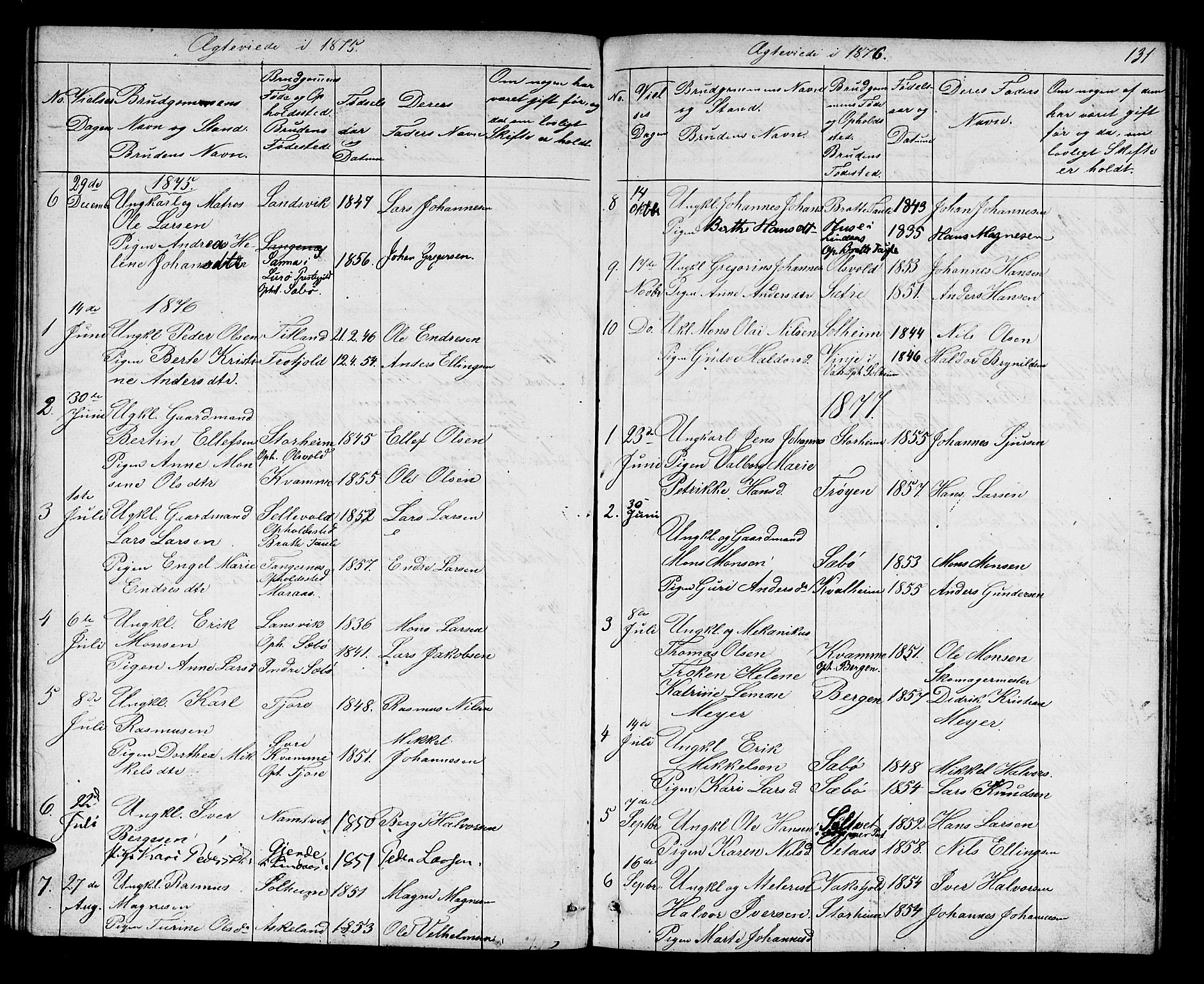 Manger sokneprestembete, SAB/A-76801/H/Hab: Parish register (copy) no. D 1, 1859-1882, p. 131