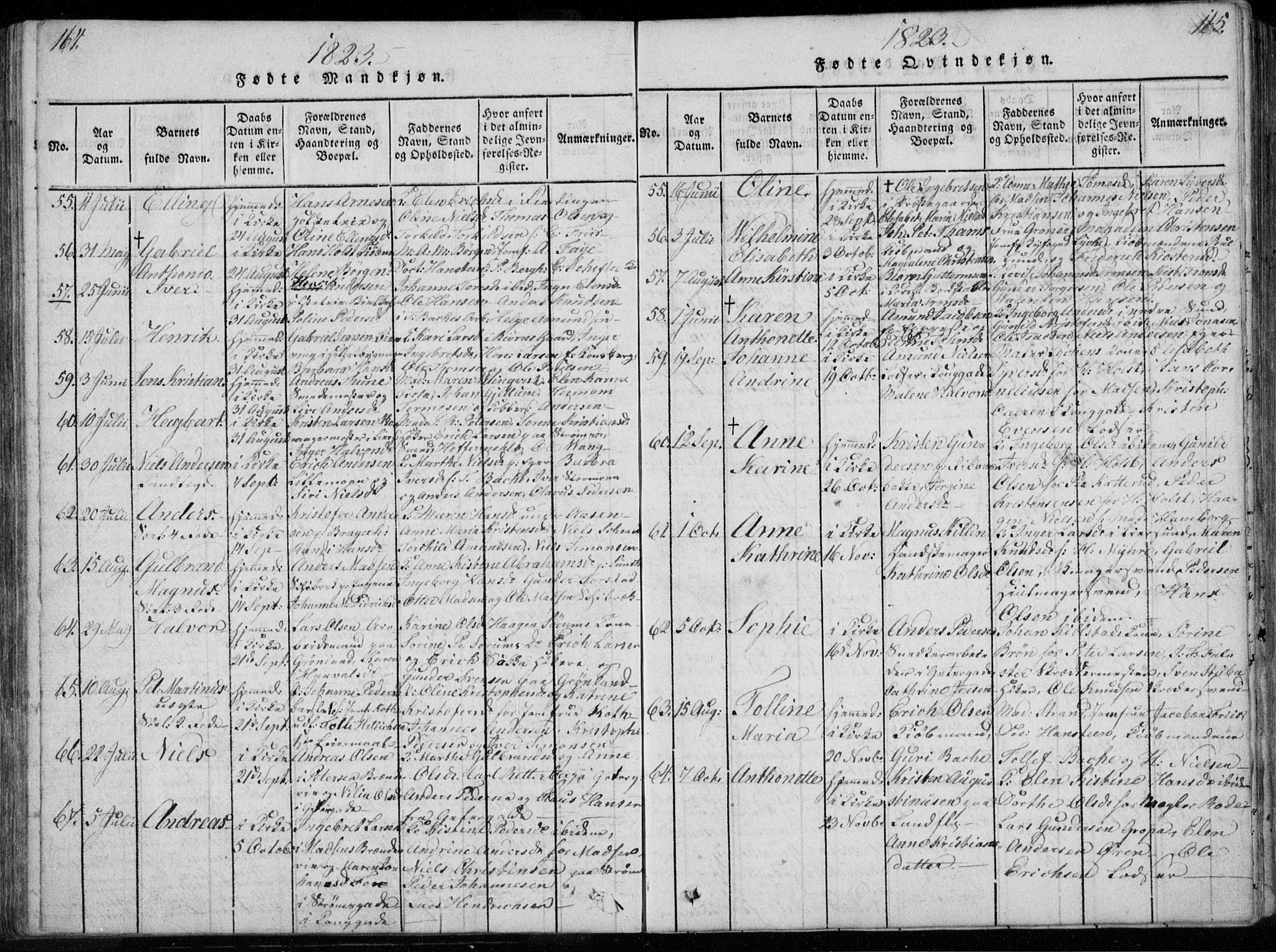 Bragernes kirkebøker, AV/SAKO-A-6/F/Fa/L0007: Parish register (official) no. I 7, 1815-1829, p. 164-165