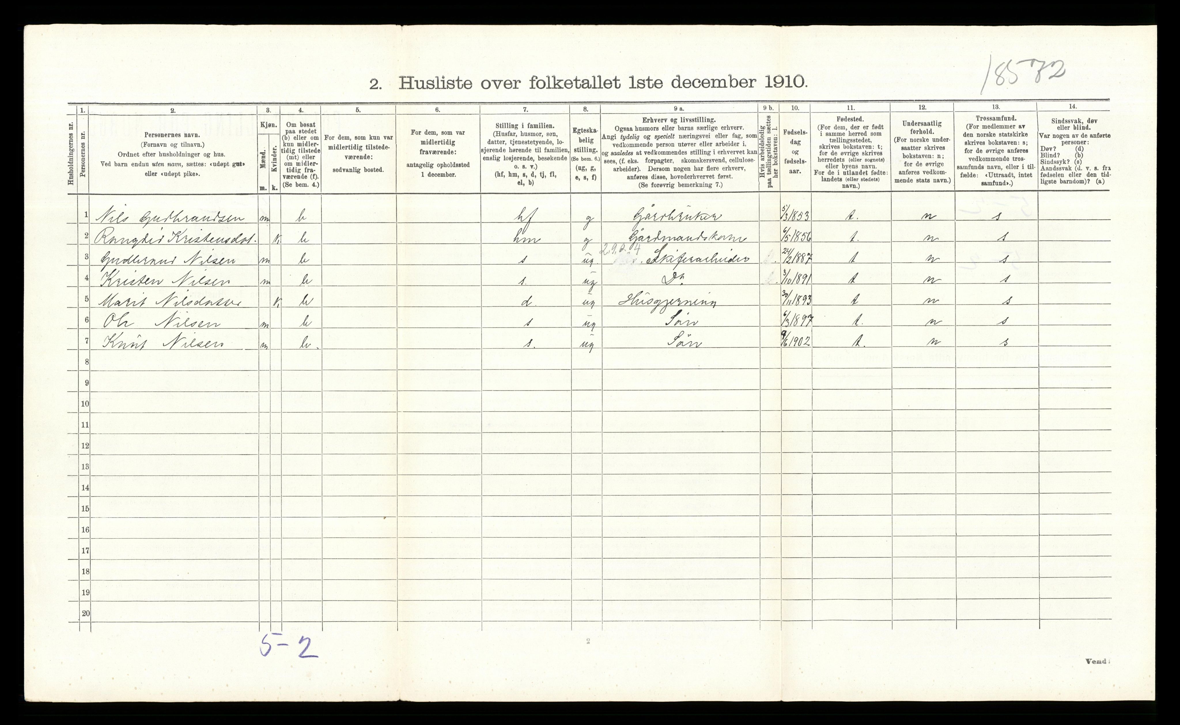 RA, 1910 census for Øystre Slidre, 1910, p. 147