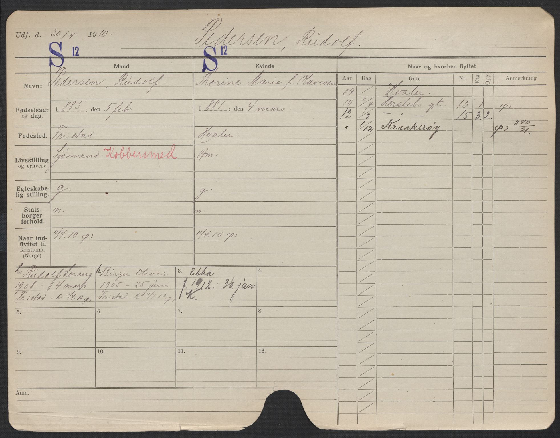 Oslo folkeregister, Registerkort, SAO/A-11715/F/Fa/Fac/L0009: Menn, 1906-1914, p. 276a