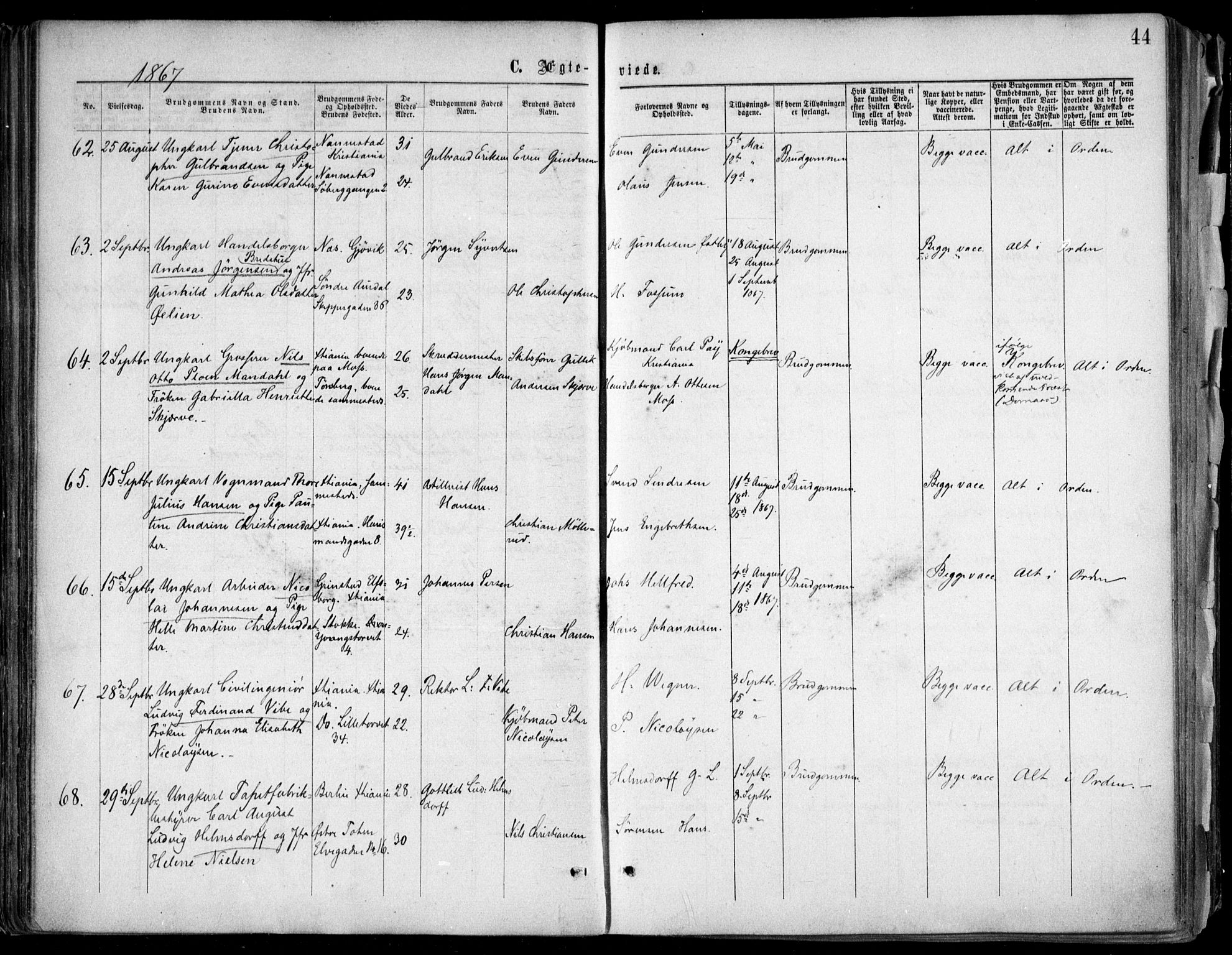 Oslo domkirke Kirkebøker, SAO/A-10752/F/Fa/L0021: Parish register (official) no. 21, 1865-1884, p. 44