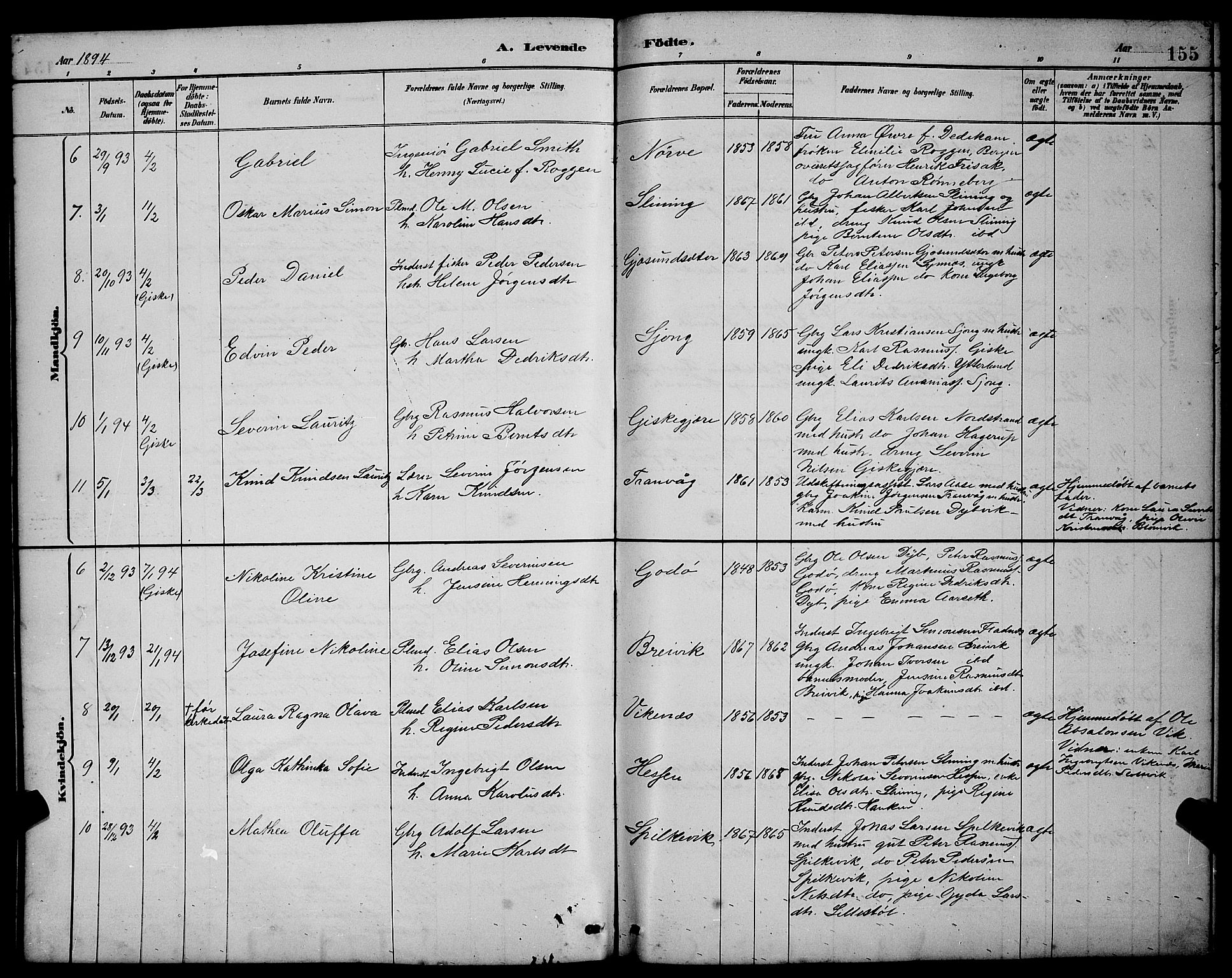 Ministerialprotokoller, klokkerbøker og fødselsregistre - Møre og Romsdal, AV/SAT-A-1454/528/L0431: Parish register (copy) no. 528C12, 1885-1898, p. 155