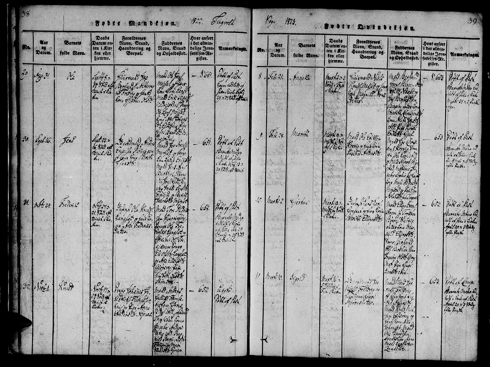 Ministerialprotokoller, klokkerbøker og fødselsregistre - Møre og Romsdal, AV/SAT-A-1454/586/L0982: Parish register (official) no. 586A08, 1819-1829, p. 38-39