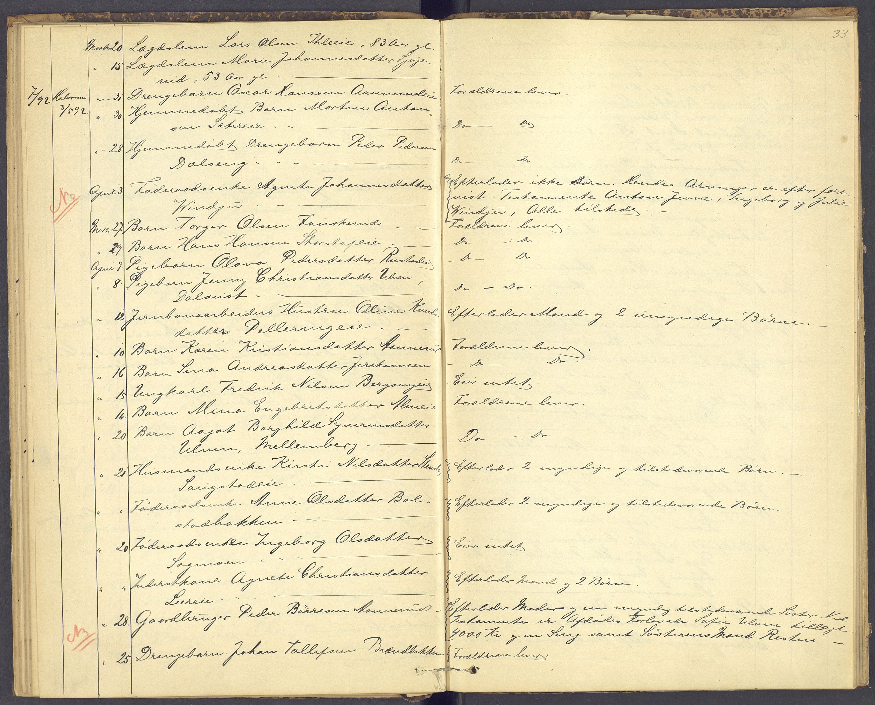 Nord-Hedmark sorenskriveri, AV/SAH-TING-012/J/Ji/L0003: Dødsfallsprotokoll, 1889-1895, p. 33