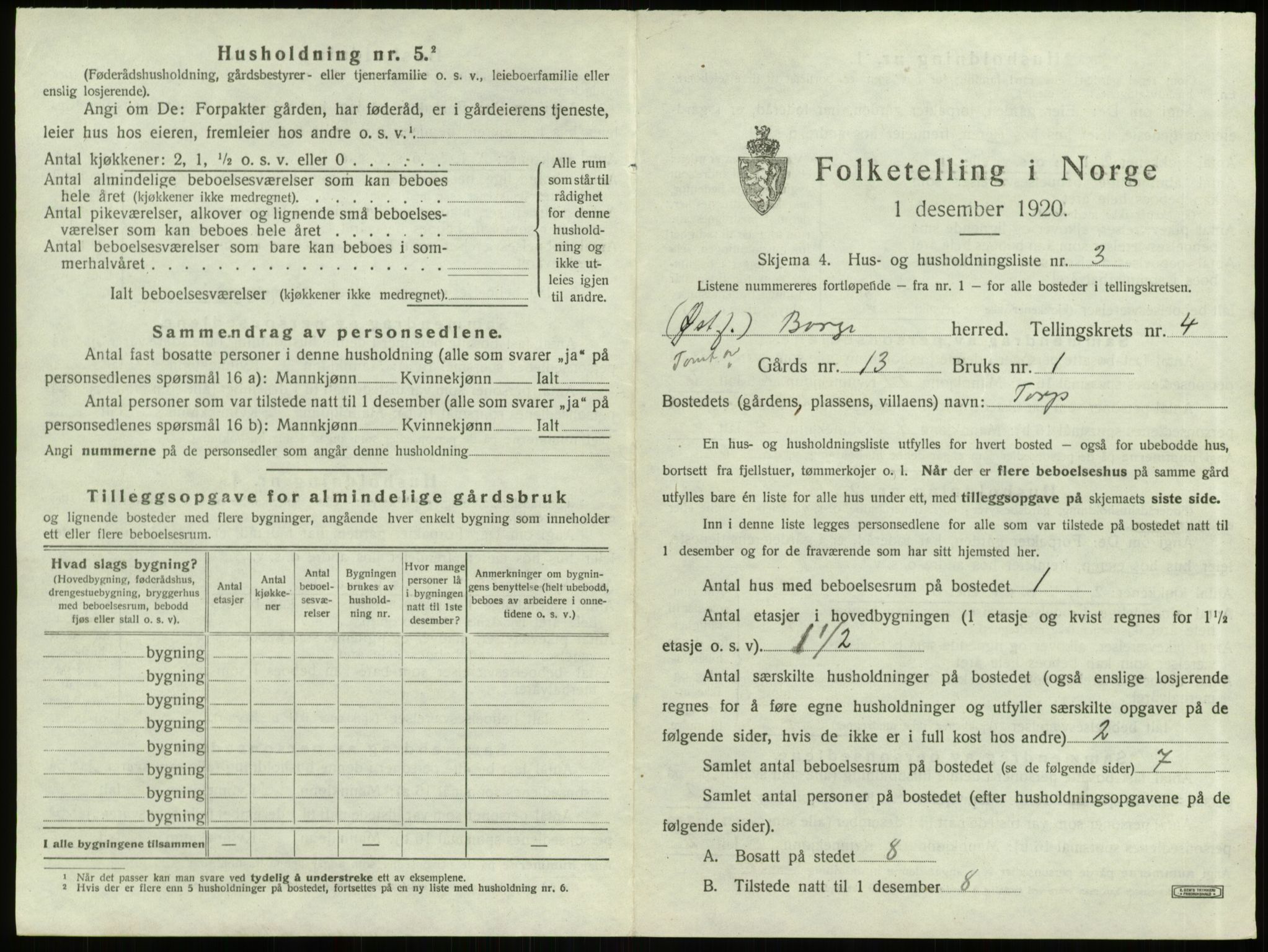 SAO, 1920 census for Borge, 1920, p. 840