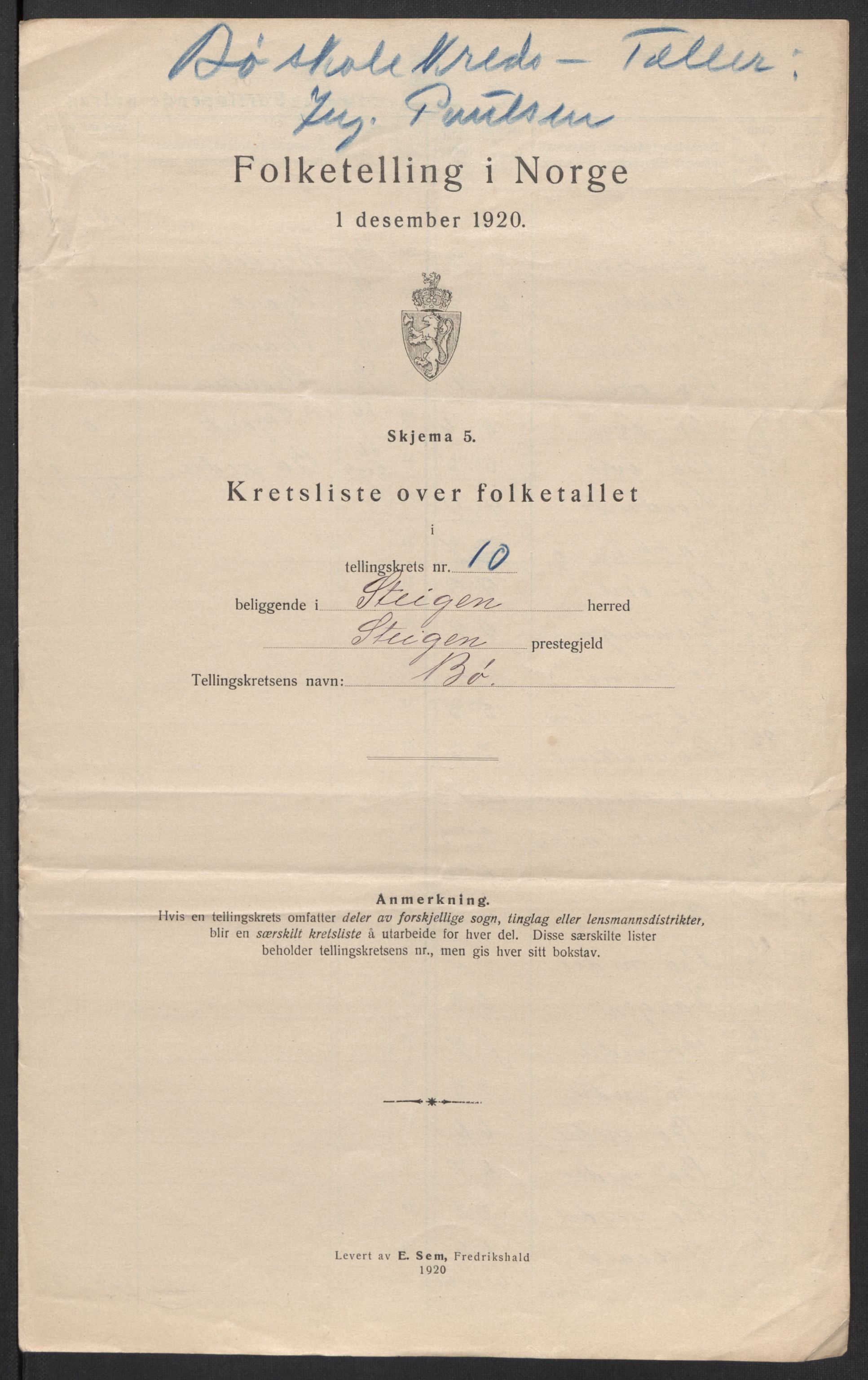 SAT, 1920 census for Steigen, 1920, p. 34