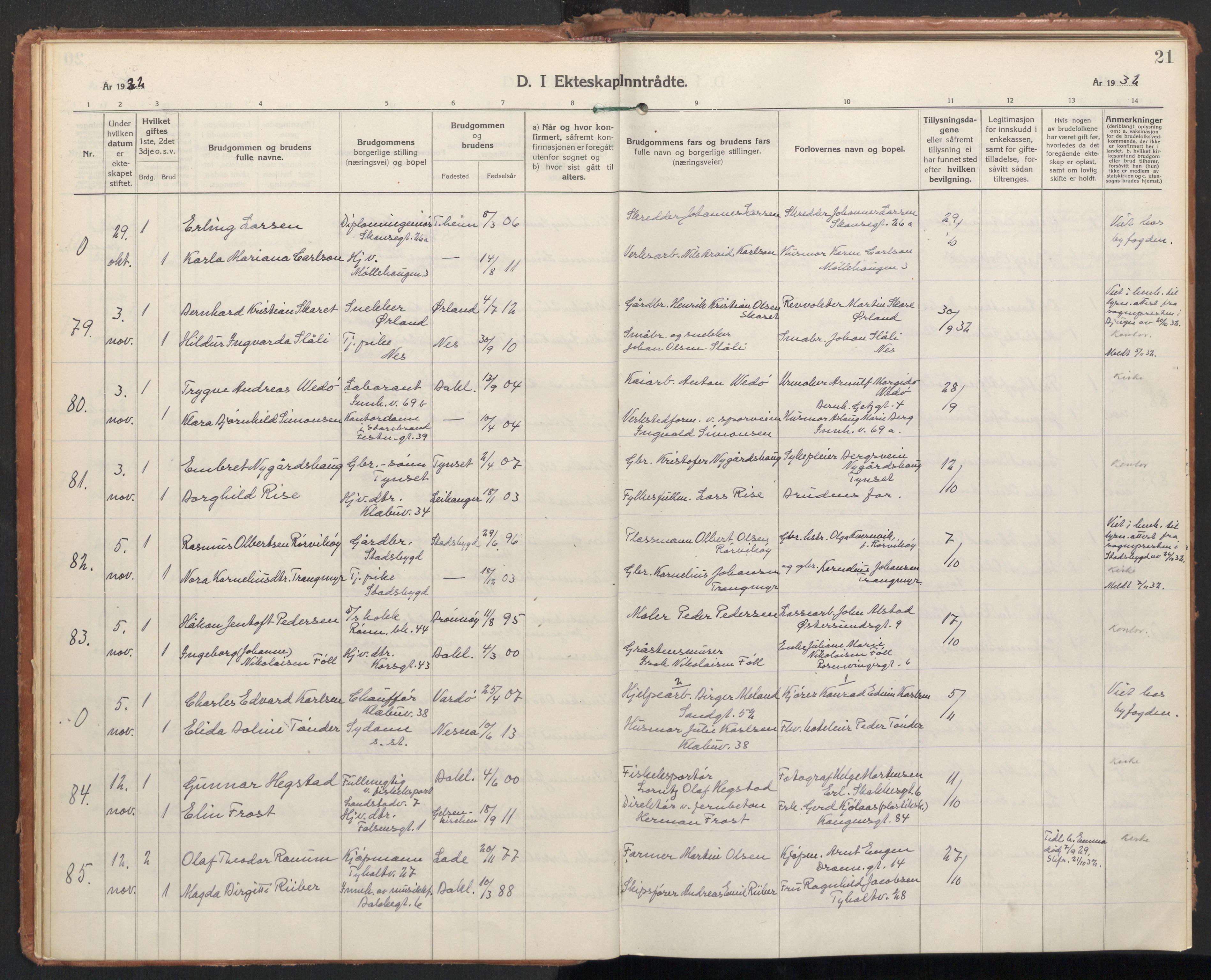 Ministerialprotokoller, klokkerbøker og fødselsregistre - Sør-Trøndelag, SAT/A-1456/604/L0209: Parish register (official) no. 604A29, 1931-1945, p. 21