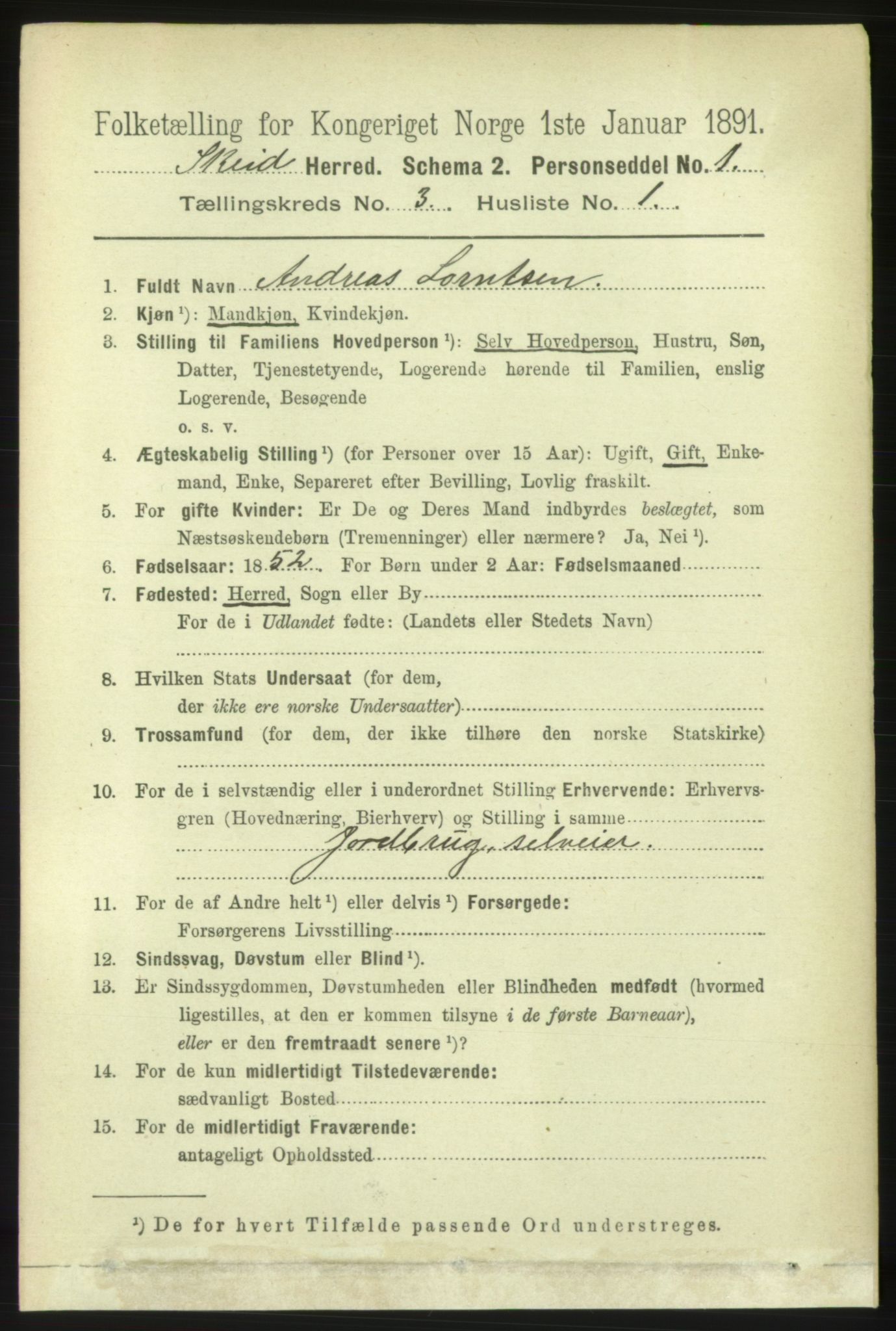 RA, 1891 census for 1732 Skei, 1891, p. 1091