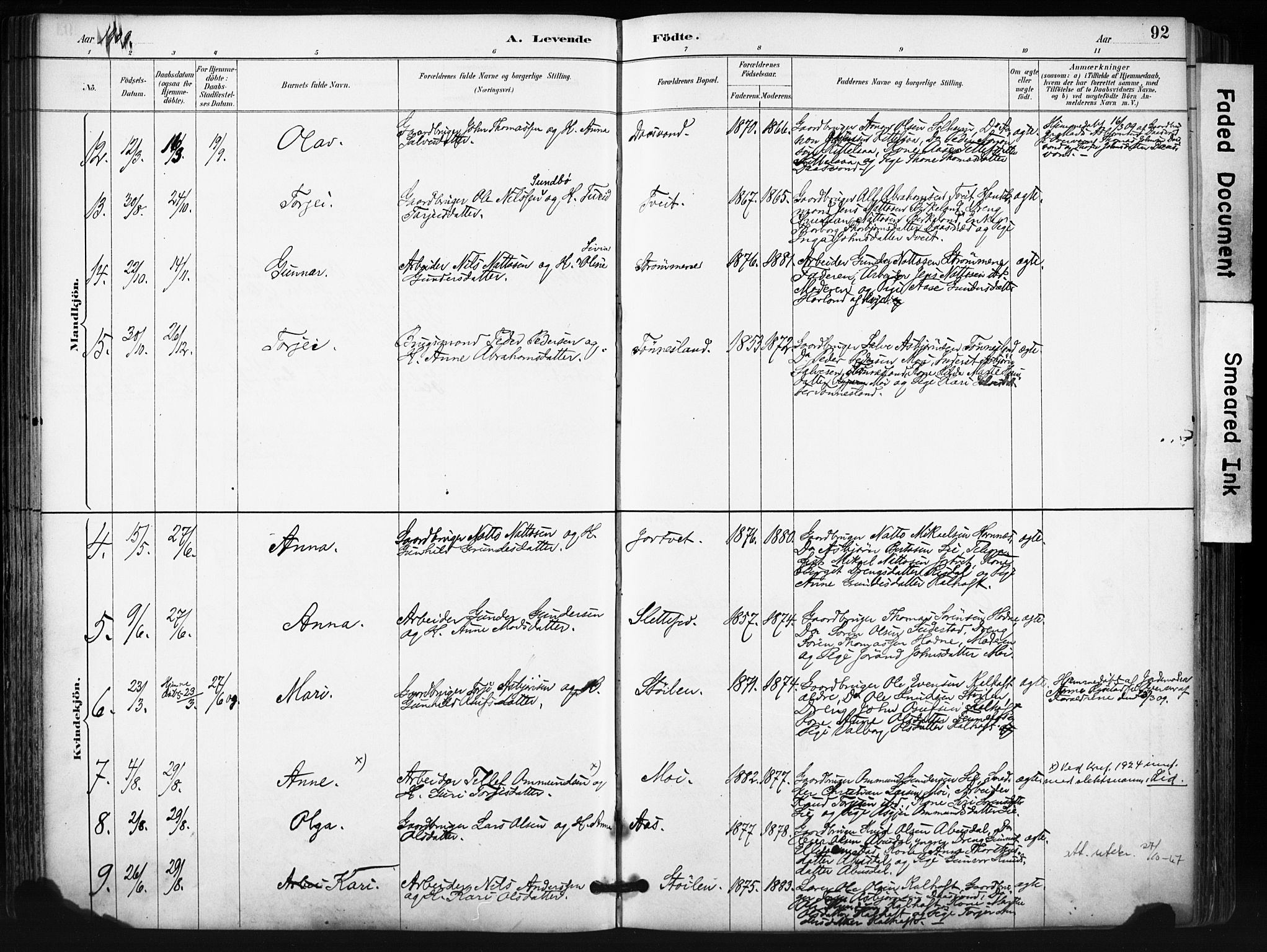 Evje sokneprestkontor, AV/SAK-1111-0008/F/Fa/Fab/L0003: Parish register (official) no. A 3, 1884-1909, p. 92