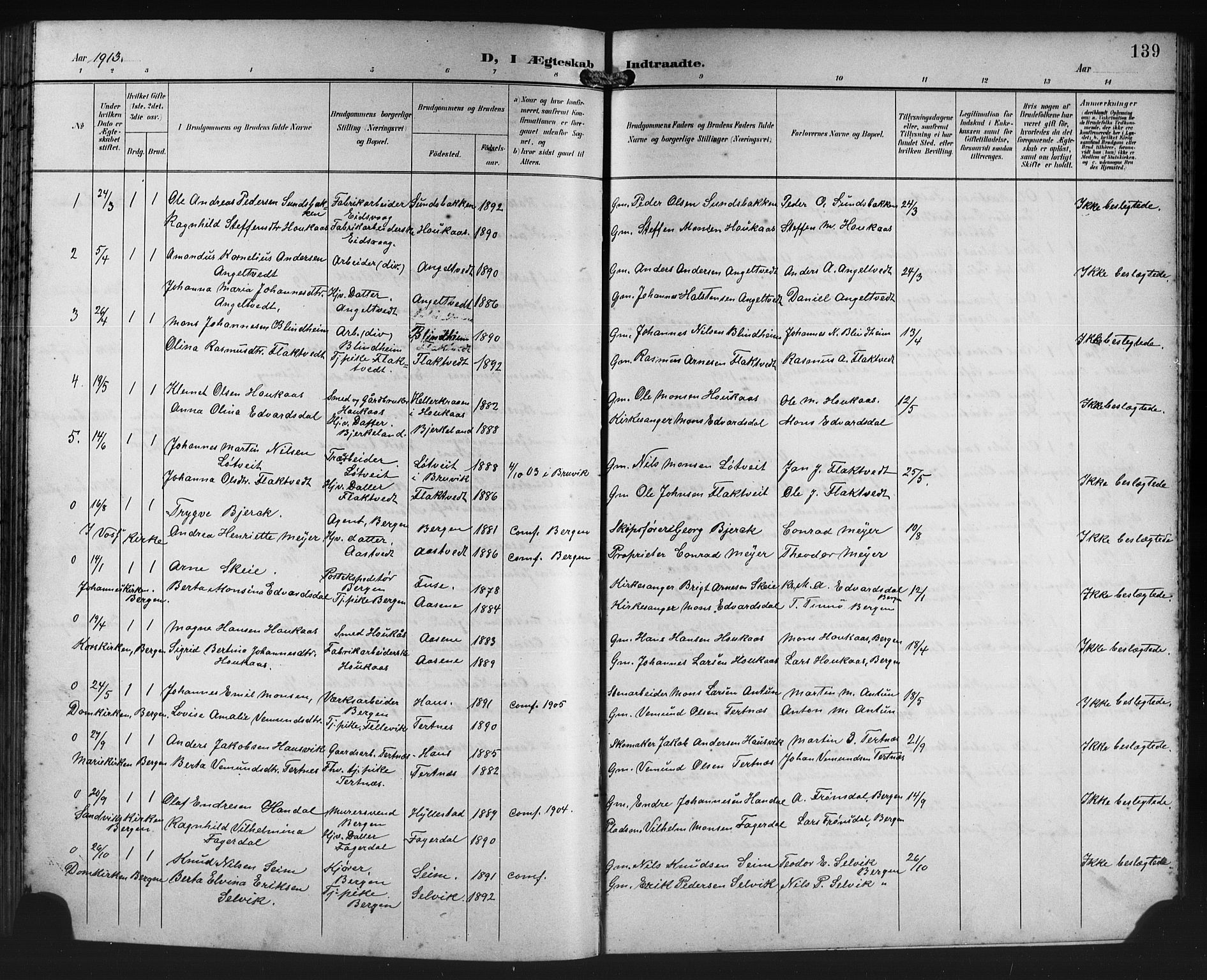Åsane sokneprestembete, SAB/A-79401/H/Hab: Parish register (copy) no. A 3, 1899-1915, p. 139