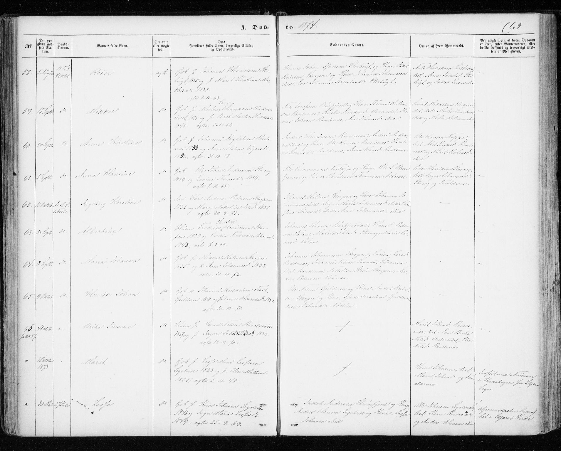 Skjervøy sokneprestkontor, SATØ/S-1300/H/Ha/Haa/L0011kirke: Parish register (official) no. 11, 1861-1877, p. 64