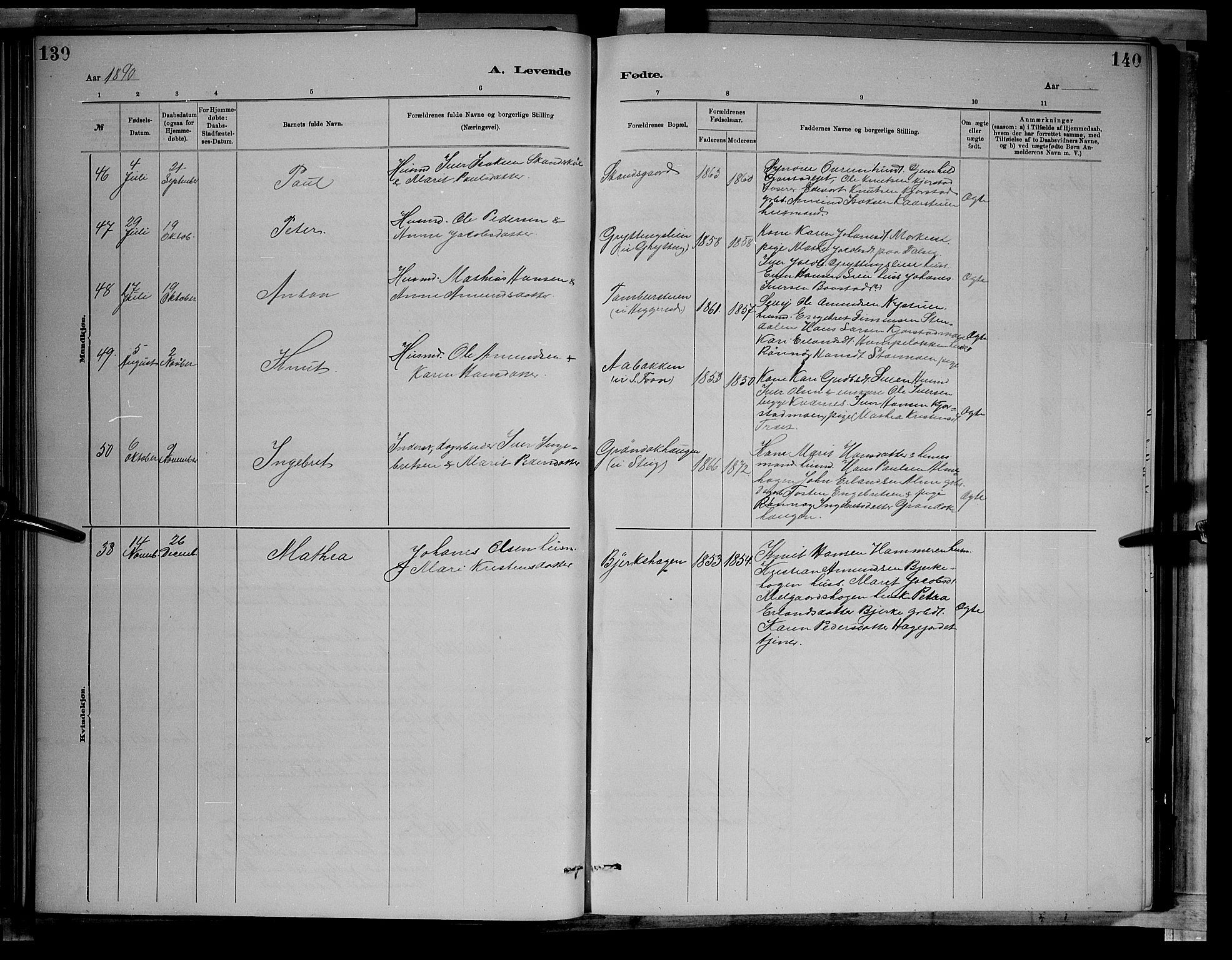 Sør-Fron prestekontor, SAH/PREST-010/H/Ha/Hab/L0003: Parish register (copy) no. 3, 1884-1896, p. 139-140