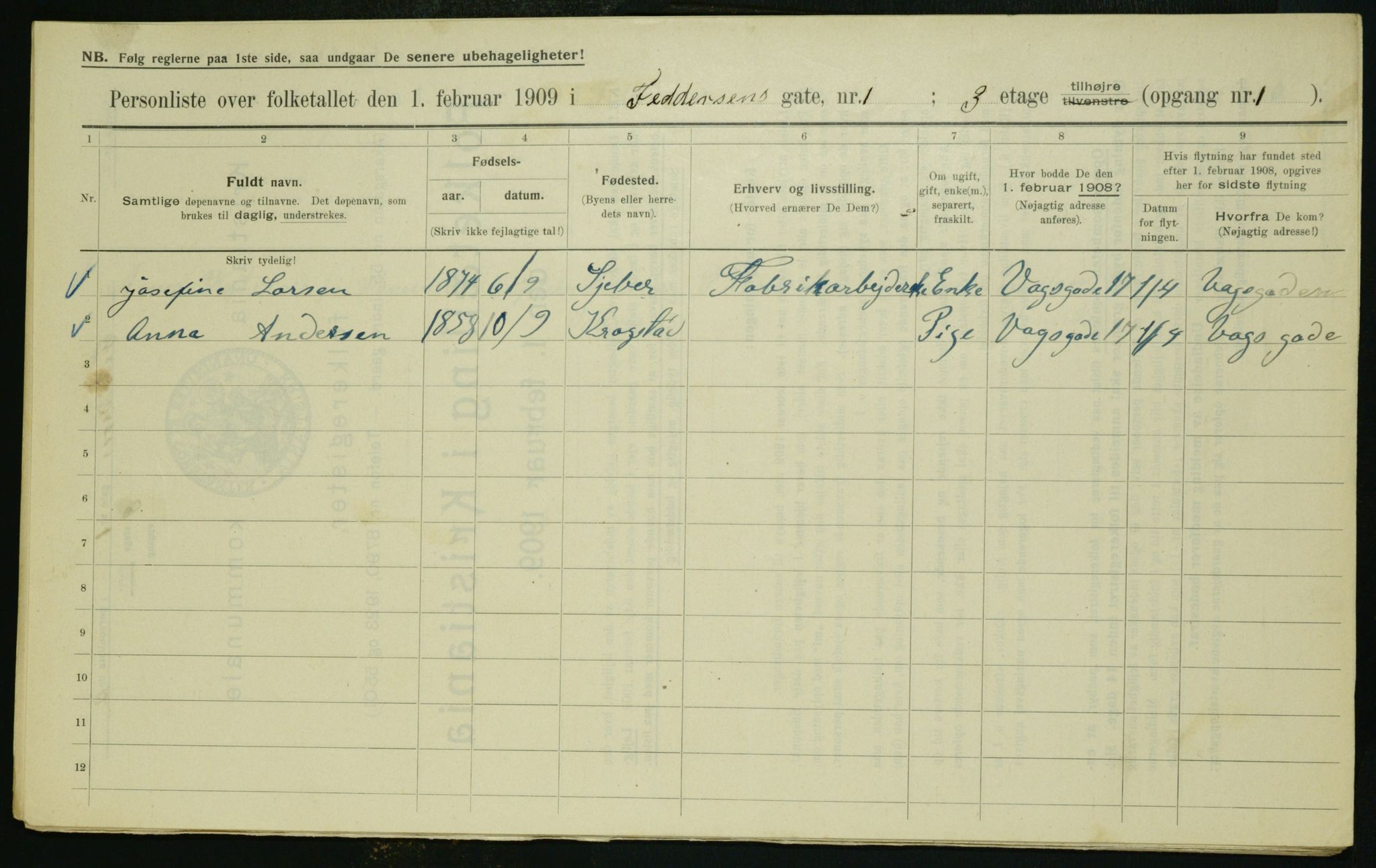 OBA, Municipal Census 1909 for Kristiania, 1909, p. 21625