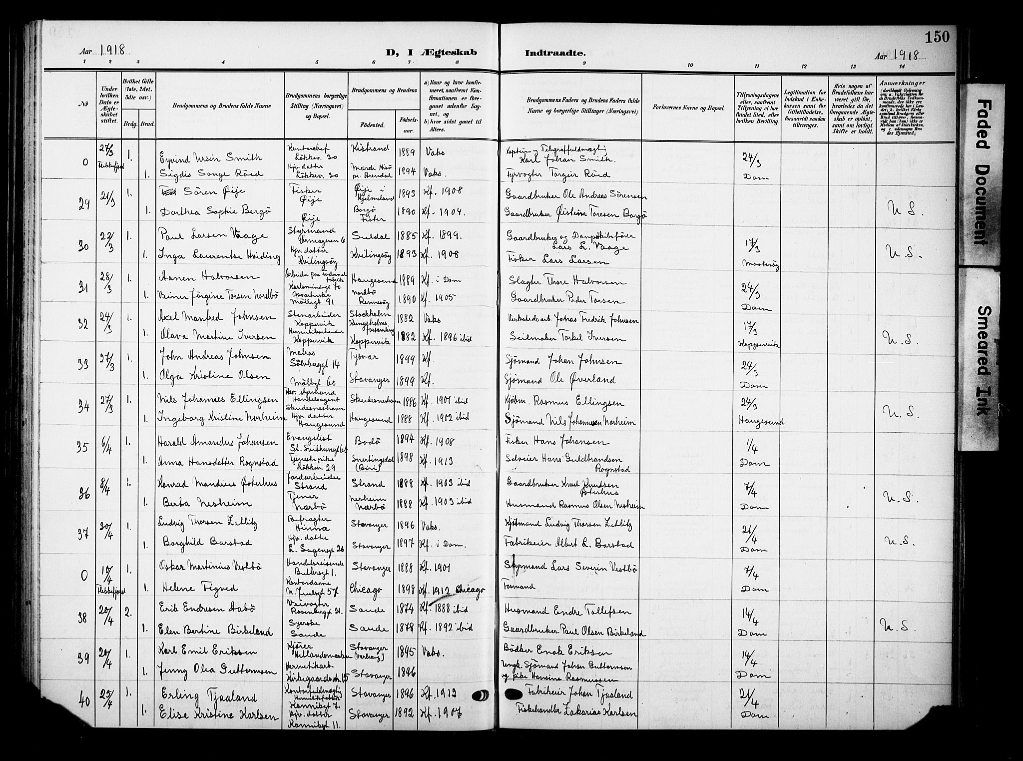 Domkirken sokneprestkontor, AV/SAST-A-101812/001/30/30BB/L0017: Parish register (copy) no. B 17, 1902-1921, p. 150