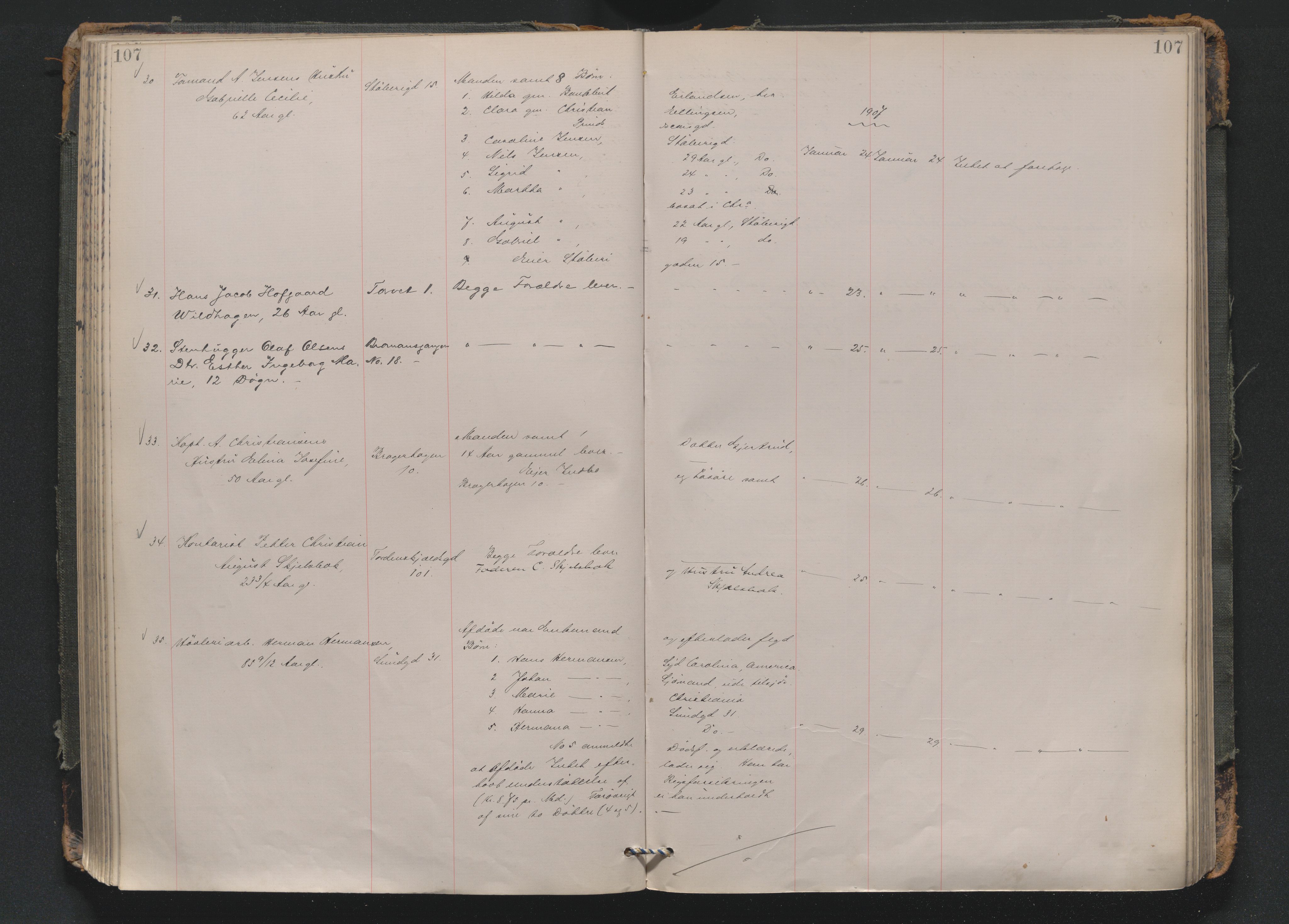 Drammen byfogd, AV/SAKO-A-222/H/Ha/Haa/L0010: Dødsjournal., 1905-1909, p. 107