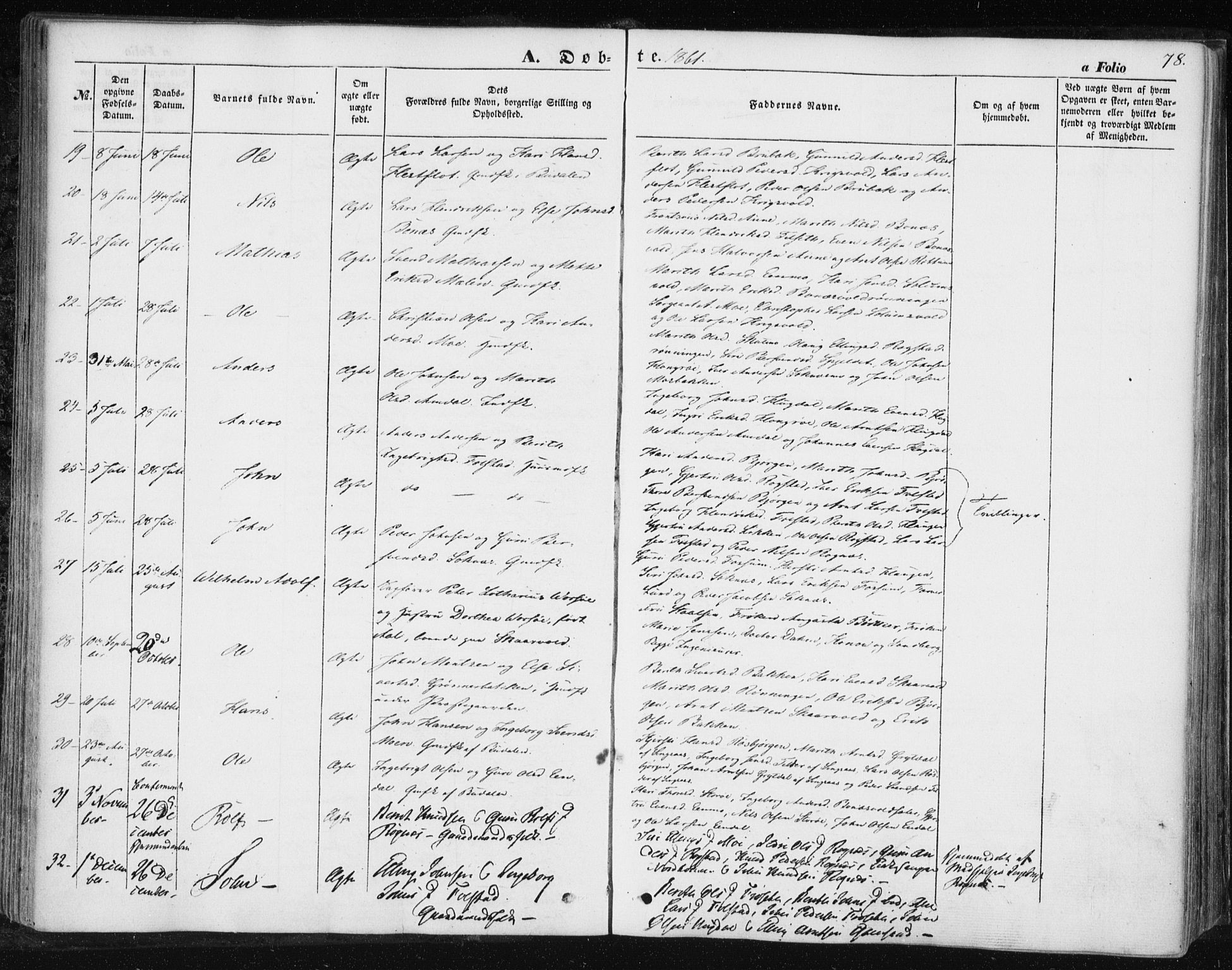 Ministerialprotokoller, klokkerbøker og fødselsregistre - Sør-Trøndelag, AV/SAT-A-1456/687/L1000: Parish register (official) no. 687A06, 1848-1869, p. 78