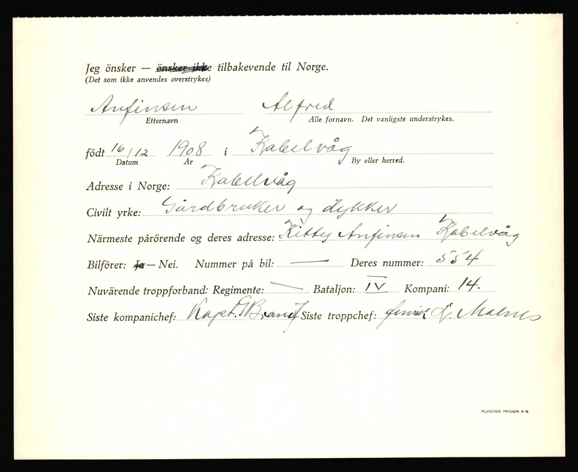 Forsvaret, Forsvarets krigshistoriske avdeling, AV/RA-RAFA-2017/Y/Yf/L0205: II-C-11-2110 - Norske internert i Sverige 1940, 1940, p. 343