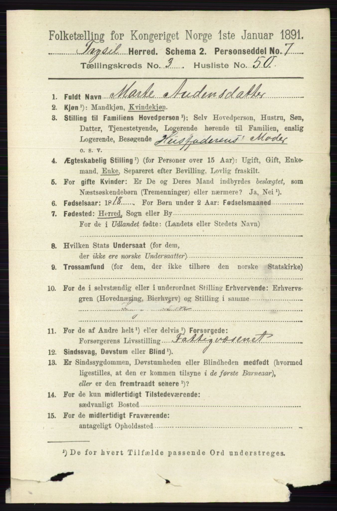 RA, 1891 census for 0428 Trysil, 1891, p. 1773