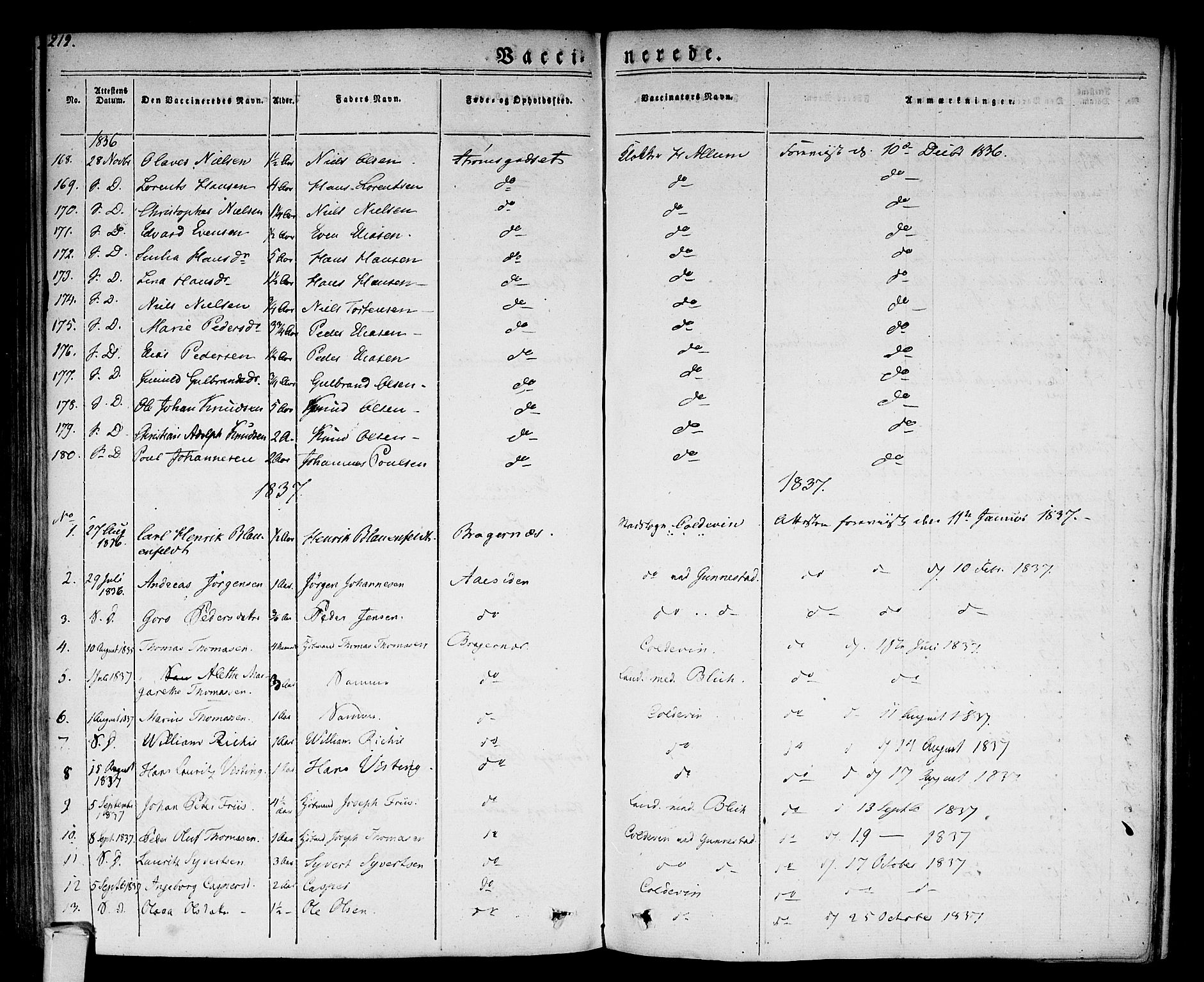 Bragernes kirkebøker, SAKO/A-6/F/Fc/L0001: Parish register (official) no. III 1, 1830-1853, p. 212