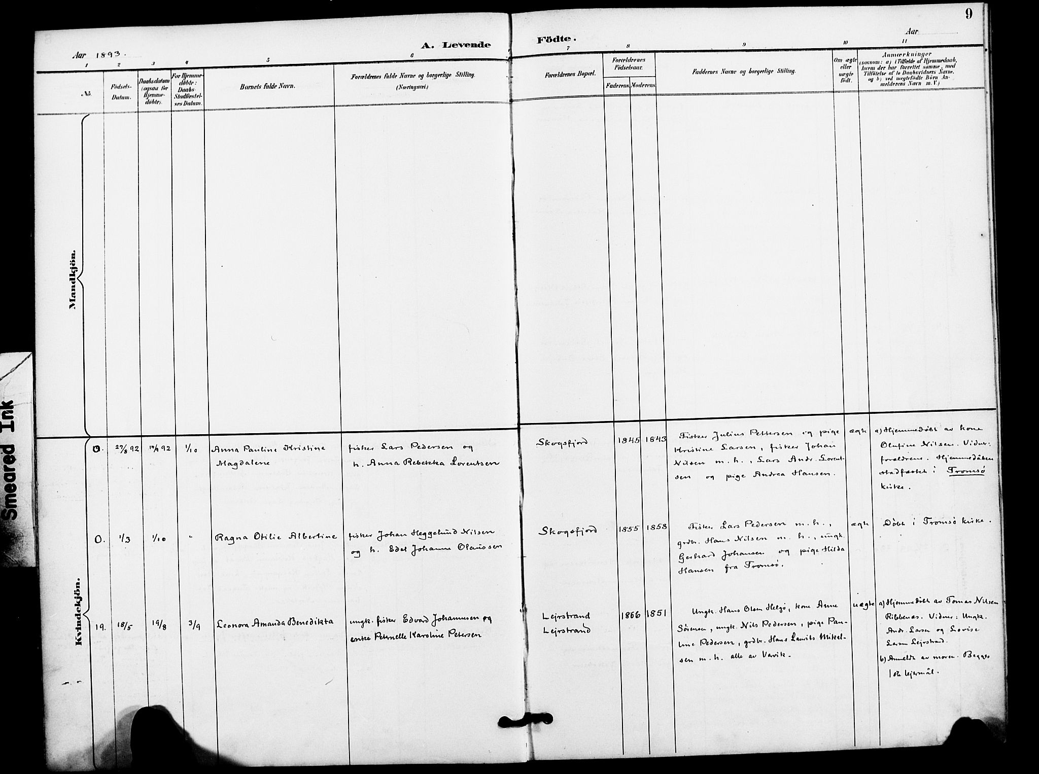 Karlsøy sokneprestembete, AV/SATØ-S-1299/H/Ha/Haa/L0012kirke: Parish register (official) no. 12, 1892-1902, p. 9