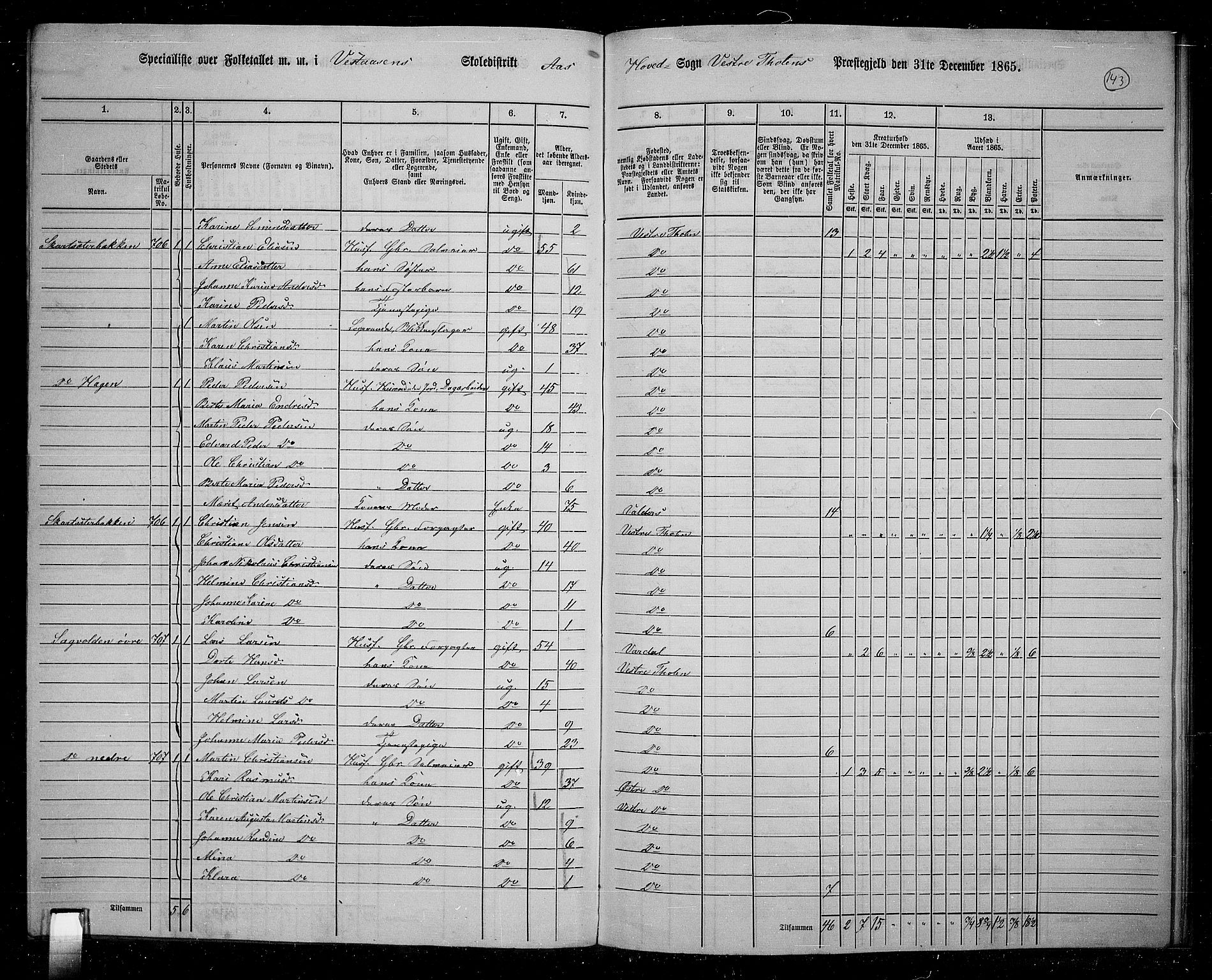 RA, 1865 census for Vestre Toten, 1865, p. 126