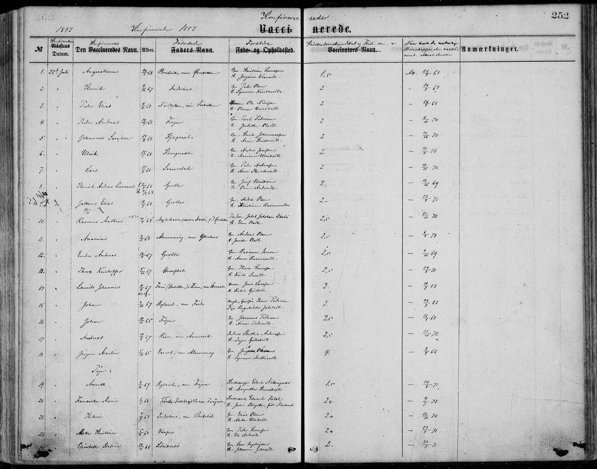 Bremanger sokneprestembete, SAB/A-82201/H/Haa/Haaa/L0001: Parish register (official) no. A  1, 1864-1883, p. 252