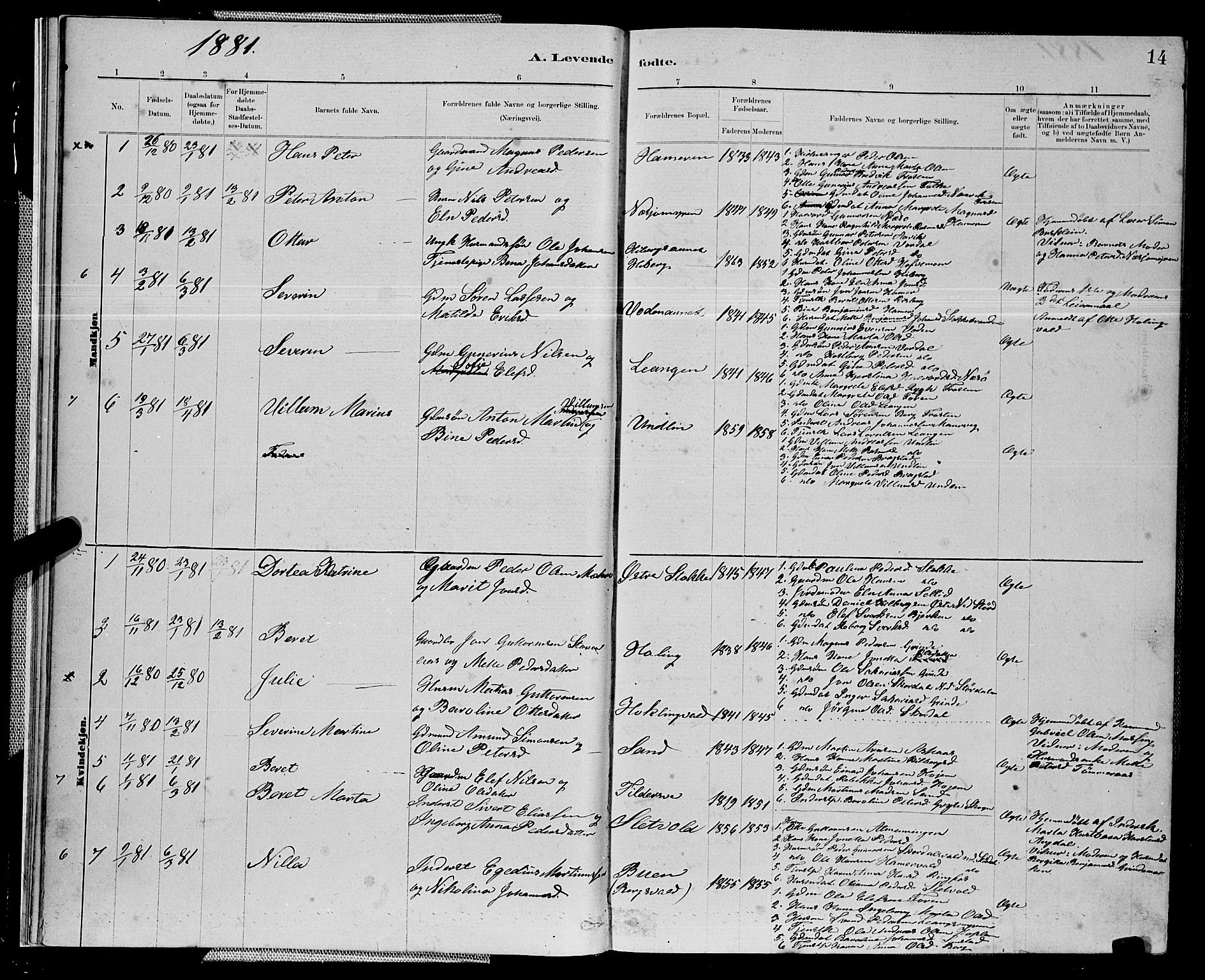 Ministerialprotokoller, klokkerbøker og fødselsregistre - Nord-Trøndelag, AV/SAT-A-1458/714/L0134: Parish register (copy) no. 714C03, 1878-1898, p. 14