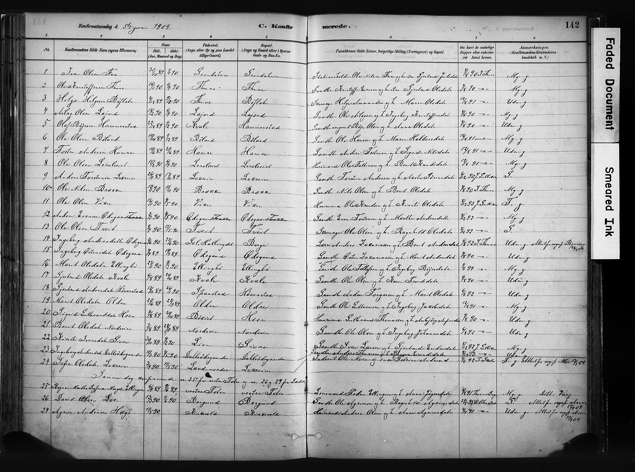 Vang prestekontor, Valdres, SAH/PREST-140/H/Ha/L0008: Parish register (official) no. 8, 1882-1910, p. 142