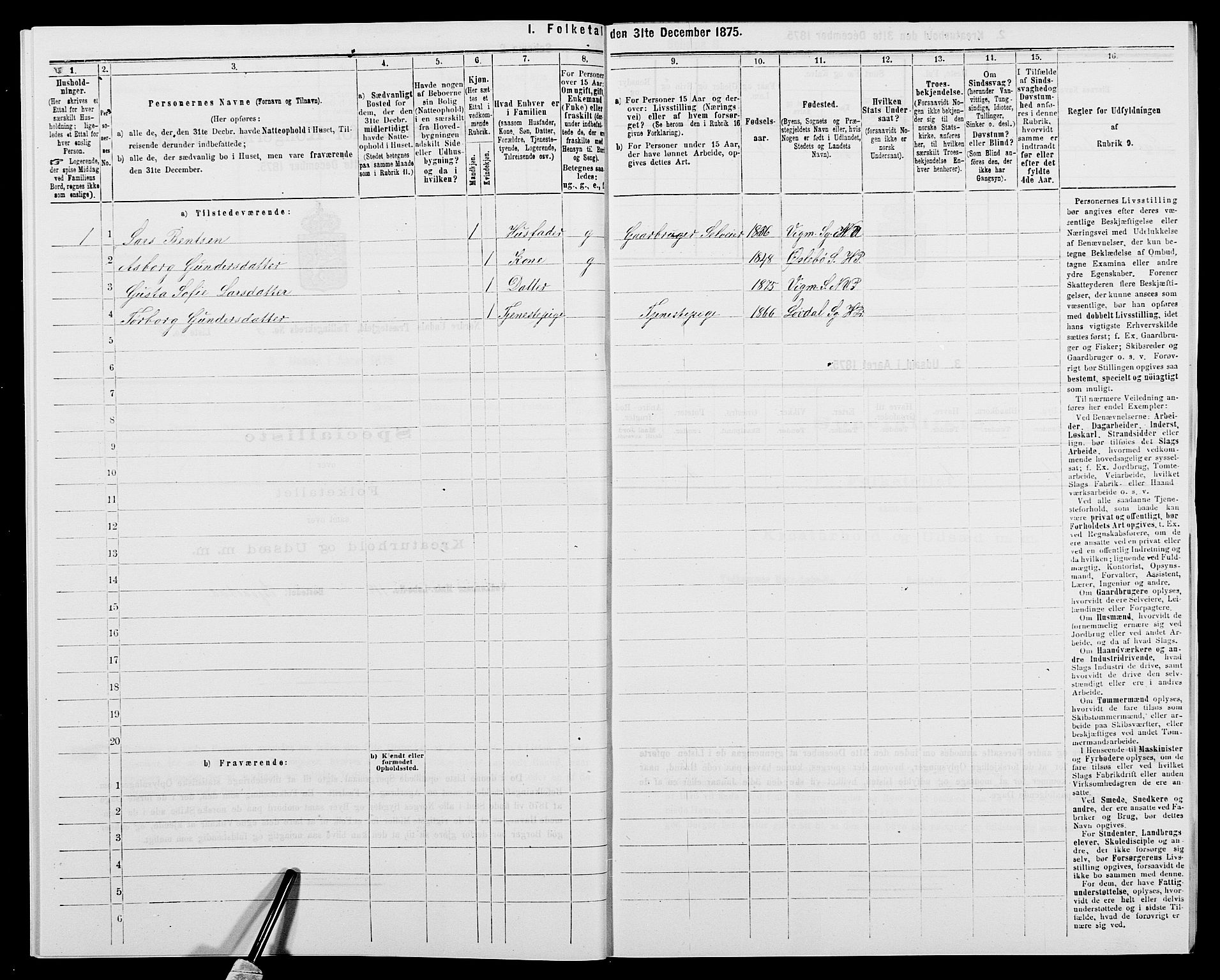 SAK, 1875 census for 1028P Nord-Audnedal, 1875, p. 260