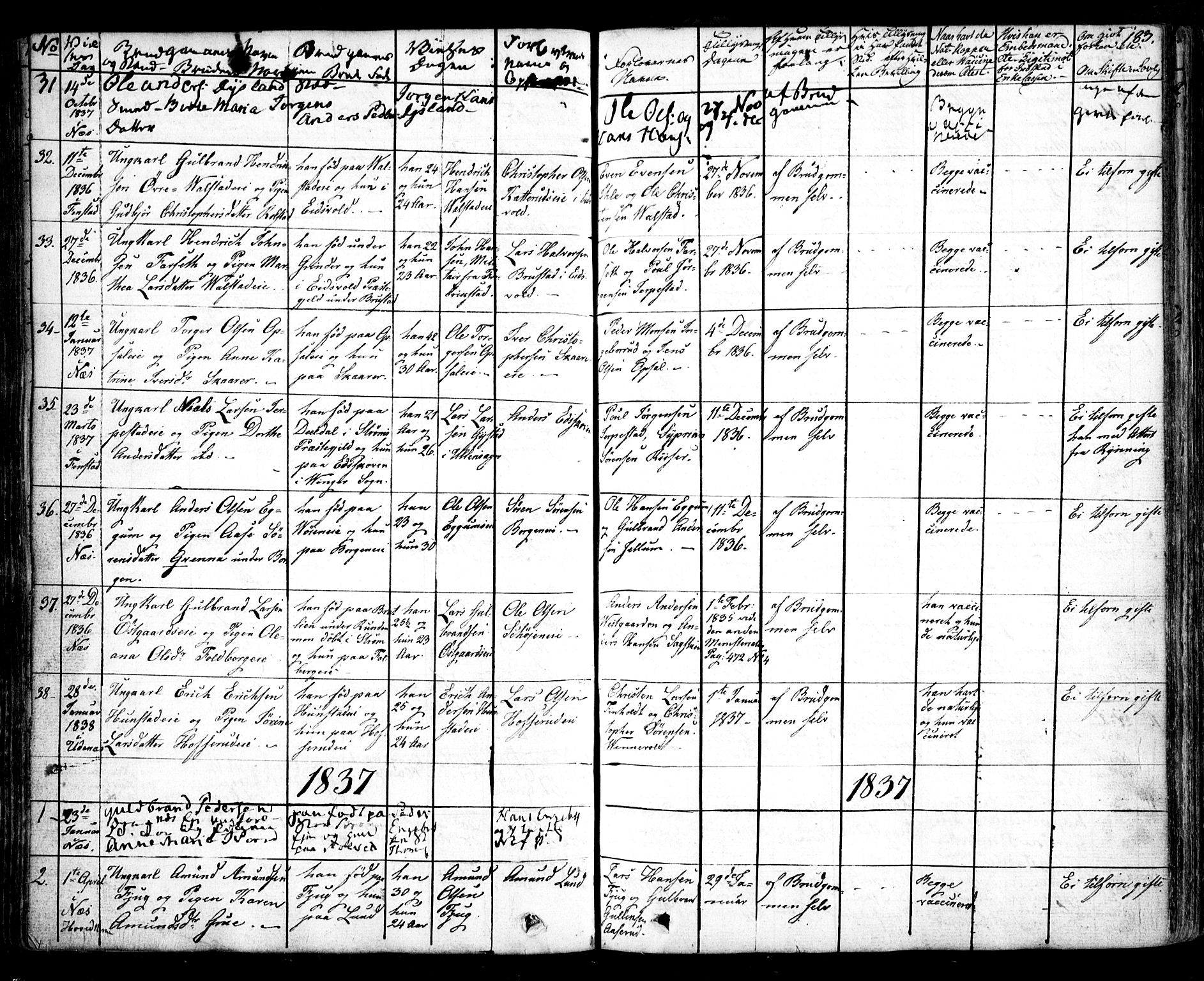 Nes prestekontor Kirkebøker, SAO/A-10410/F/Fa/L0006: Parish register (official) no. I 6, 1833-1845, p. 183