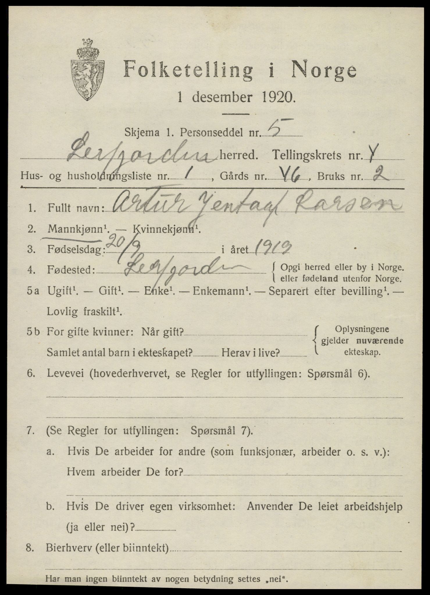 SAT, 1920 census for Leirfjord, 1920, p. 2511