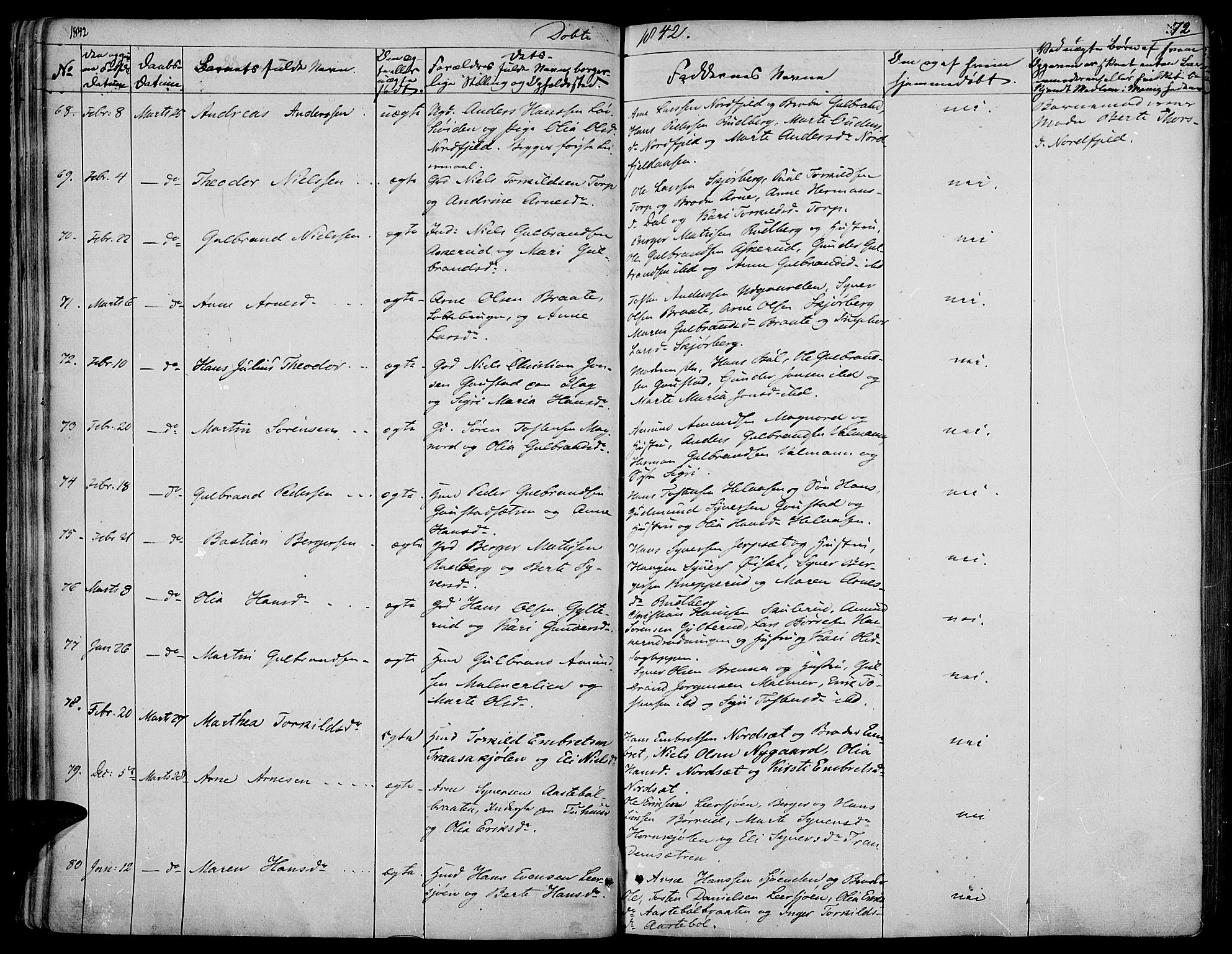Vinger prestekontor, SAH/PREST-024/H/Ha/Haa/L0008: Parish register (official) no. 8, 1839-1847, p. 72