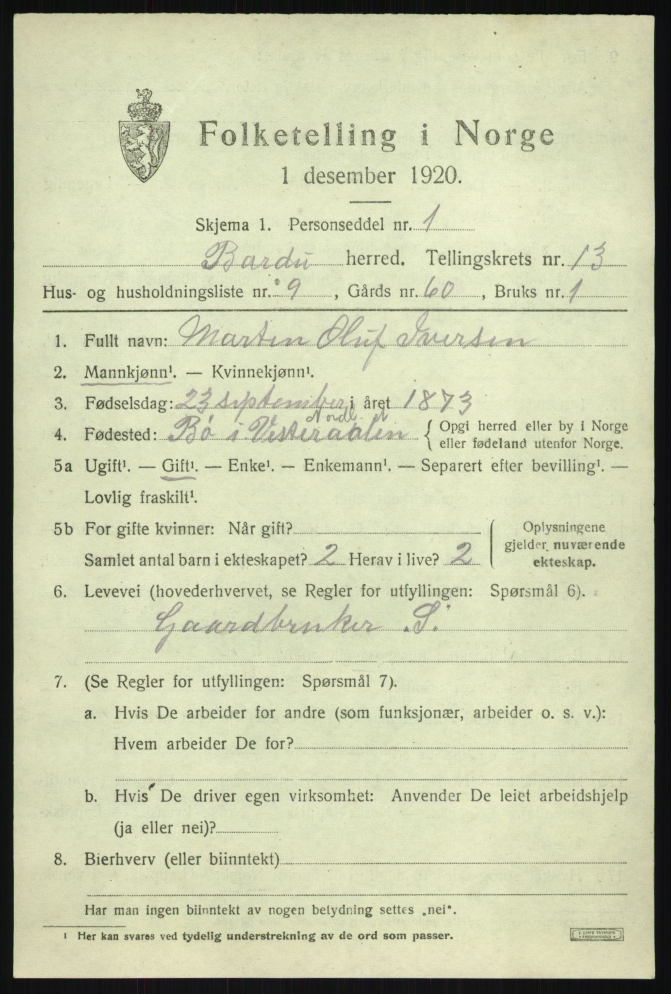 SATØ, 1920 census for Bardu, 1920, p. 4207