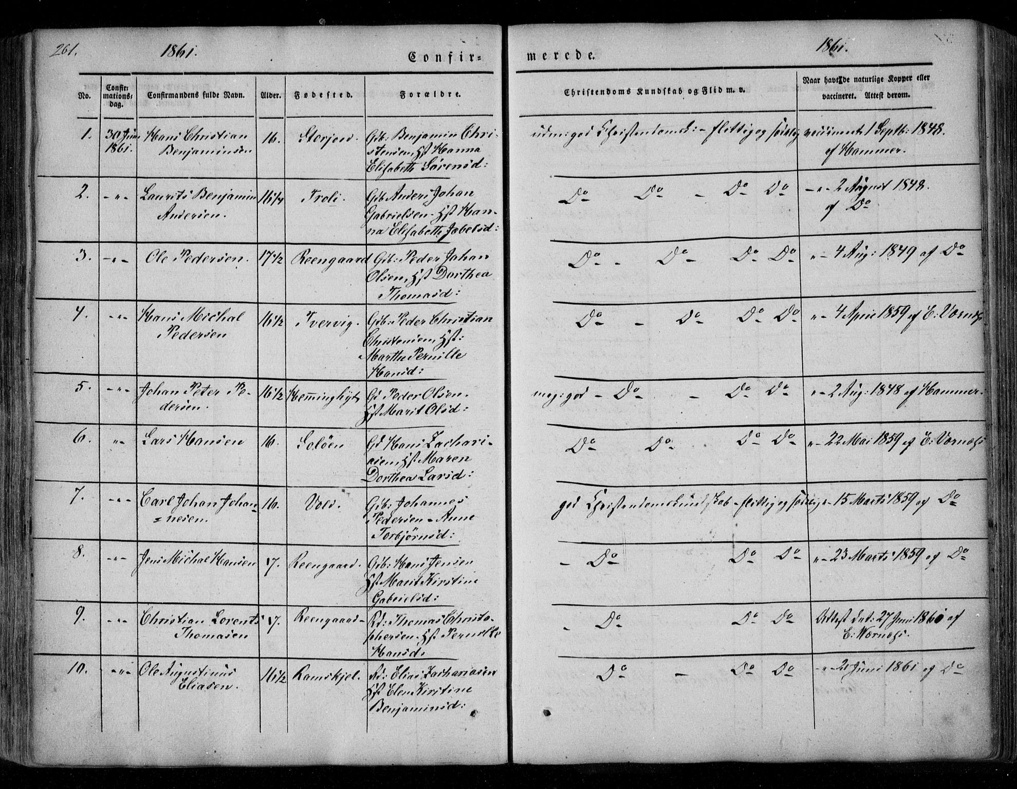 Ministerialprotokoller, klokkerbøker og fødselsregistre - Nordland, AV/SAT-A-1459/846/L0644: Parish register (official) no. 846A02, 1837-1872, p. 261