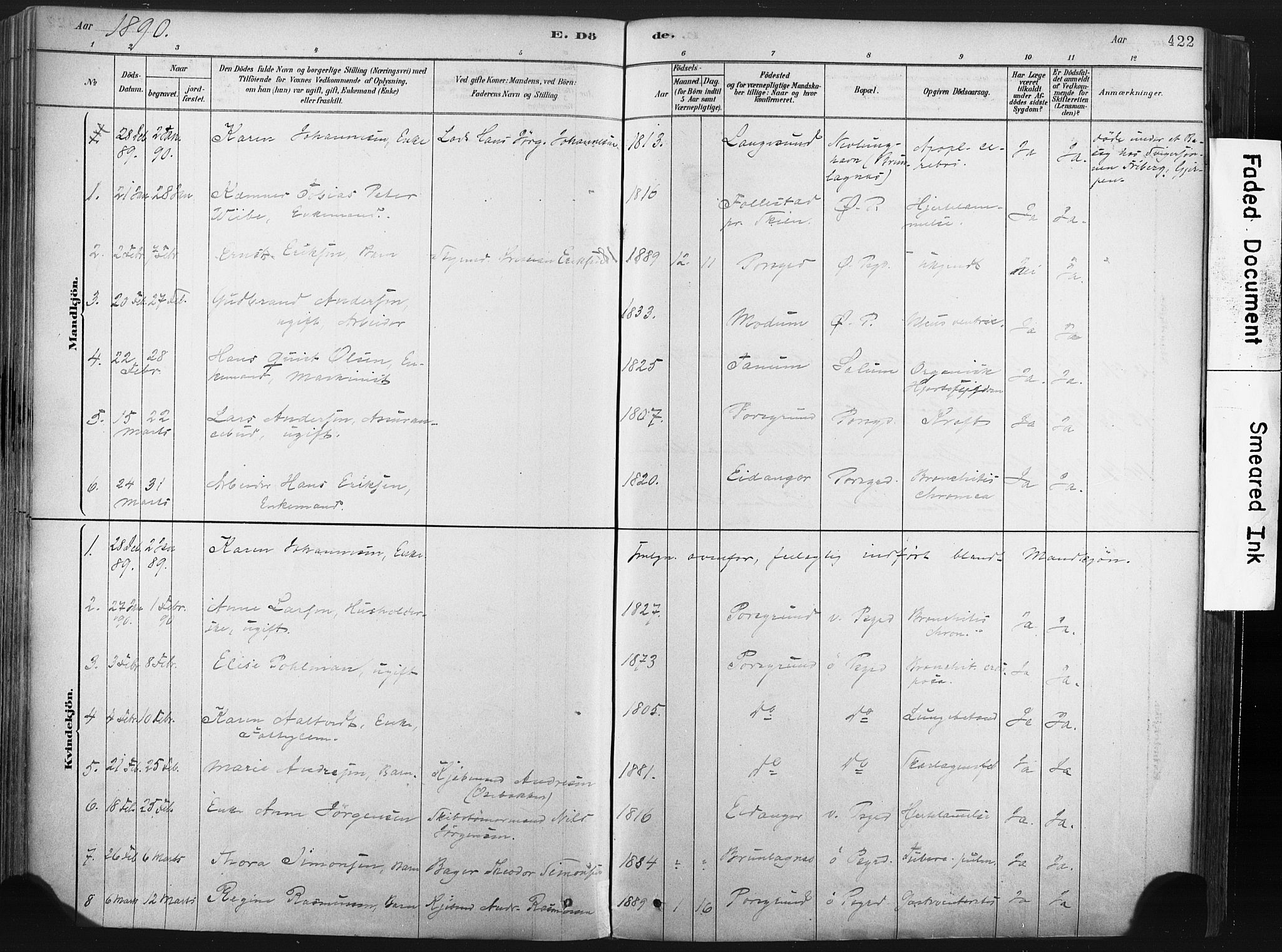 Porsgrunn kirkebøker , SAKO/A-104/F/Fa/L0008: Parish register (official) no. 8, 1878-1895, p. 422