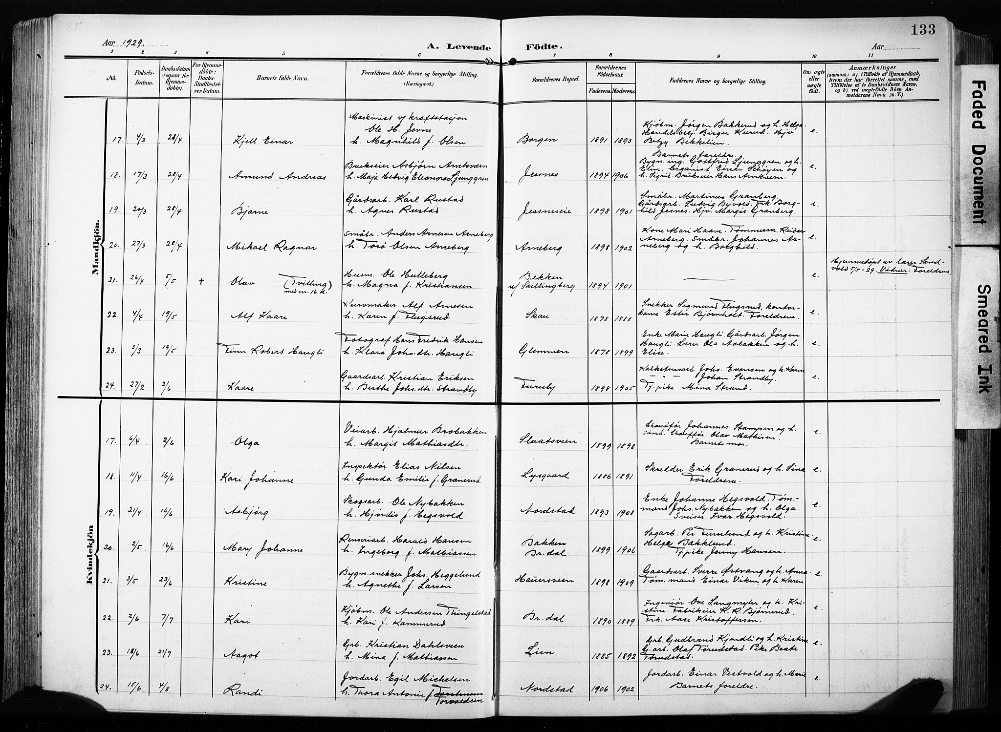 Furnes prestekontor, AV/SAH-PREST-012/L/La/L0001: Parish register (copy) no. 1, 1904-1933, p. 133