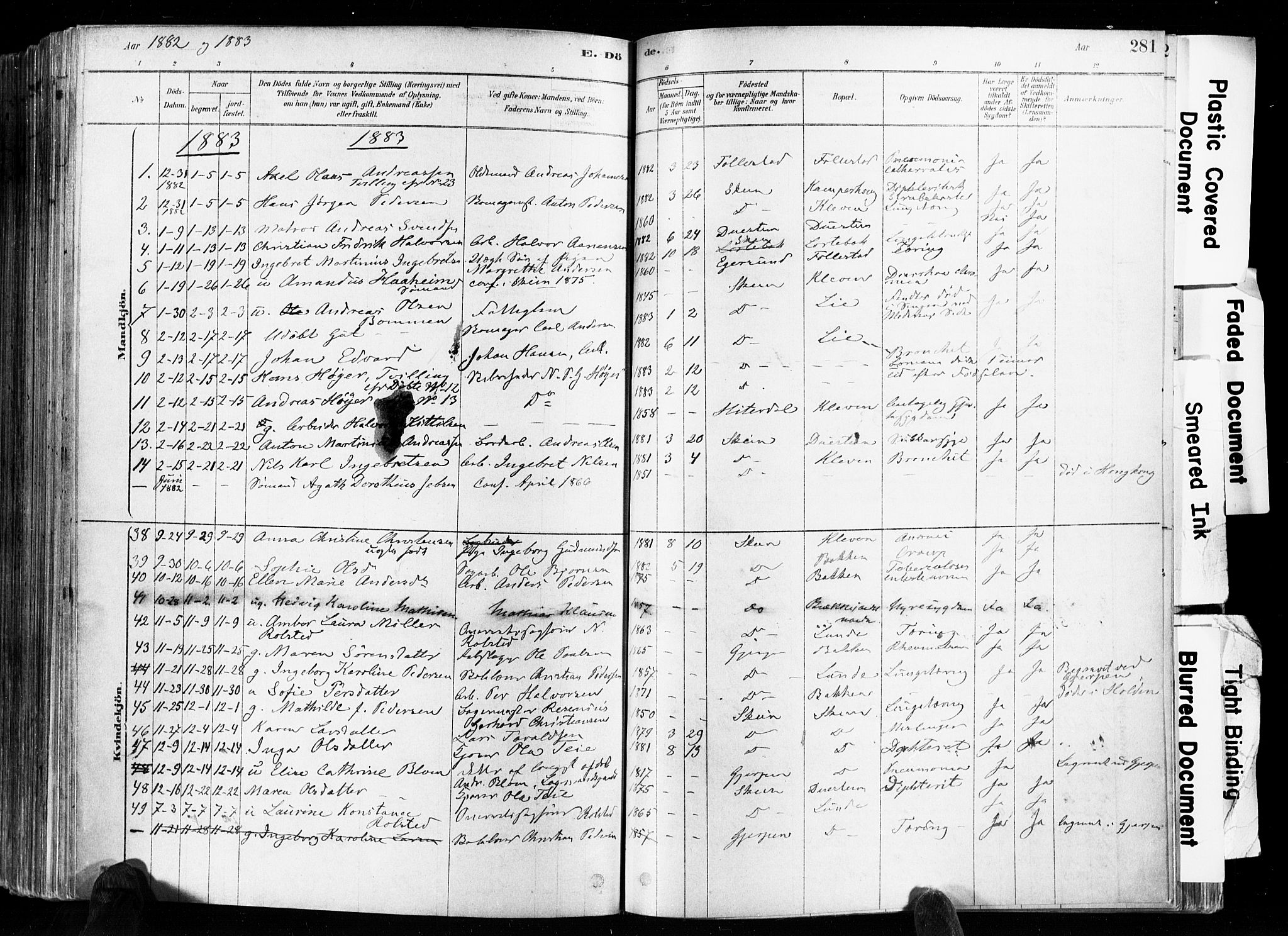 Skien kirkebøker, SAKO/A-302/F/Fa/L0009: Parish register (official) no. 9, 1878-1890, p. 281