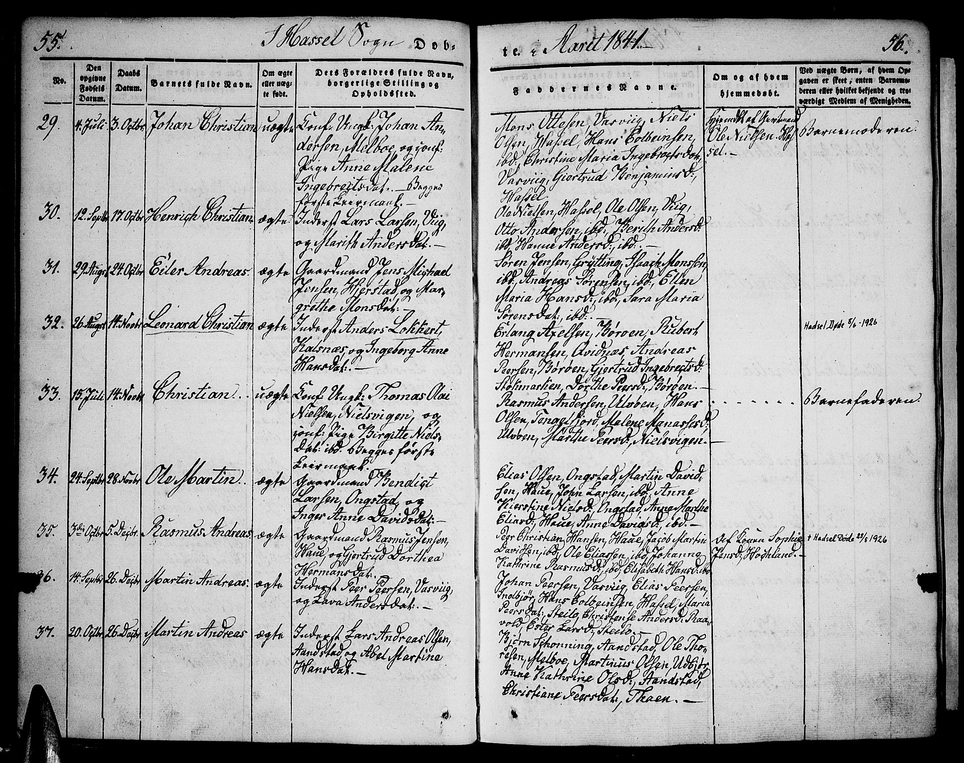 Ministerialprotokoller, klokkerbøker og fødselsregistre - Nordland, SAT/A-1459/888/L1239: Parish register (official) no. 888A06 /1, 1837-1849, p. 55-56