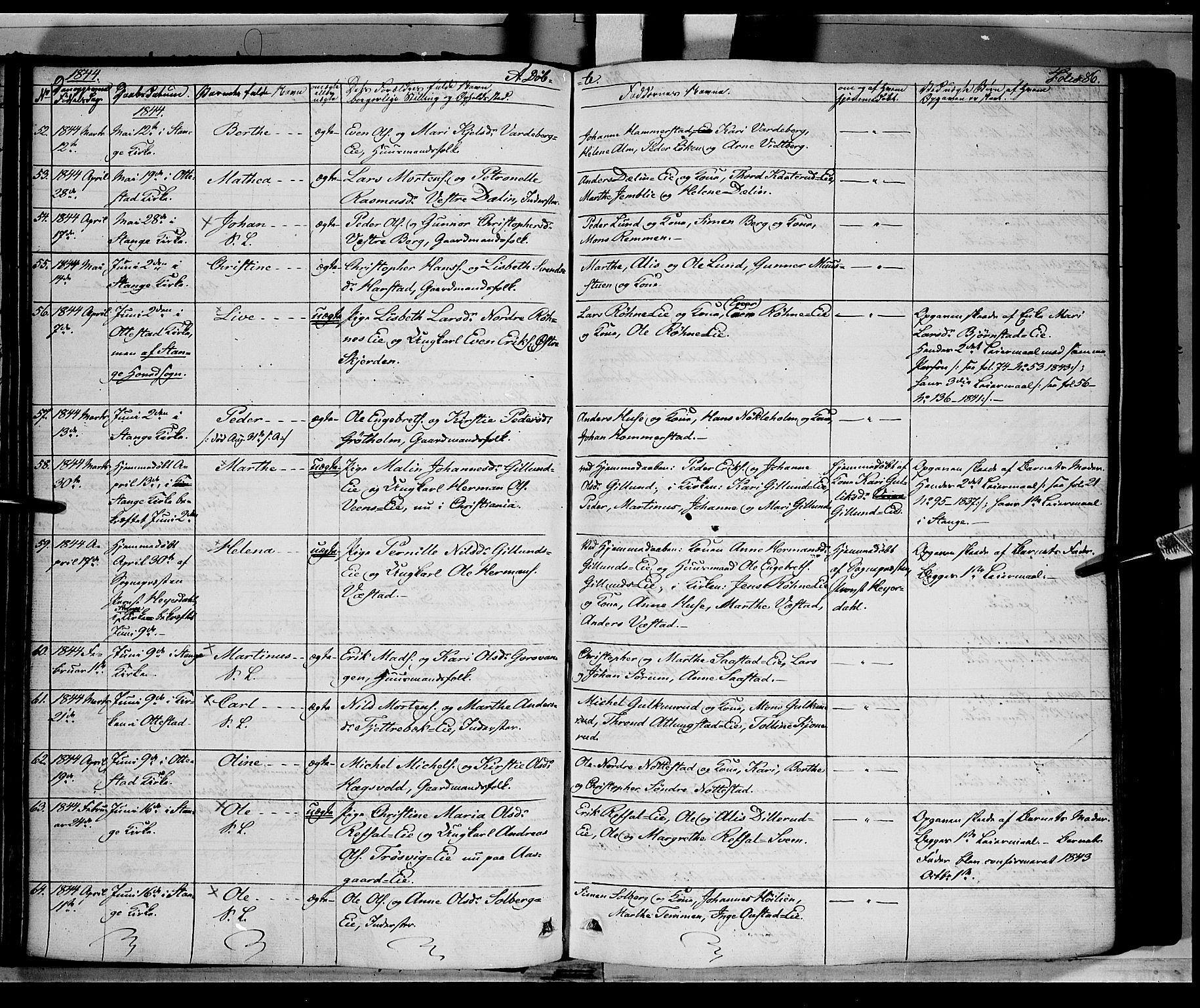 Stange prestekontor, AV/SAH-PREST-002/K/L0010: Parish register (official) no. 10, 1835-1845, p. 86