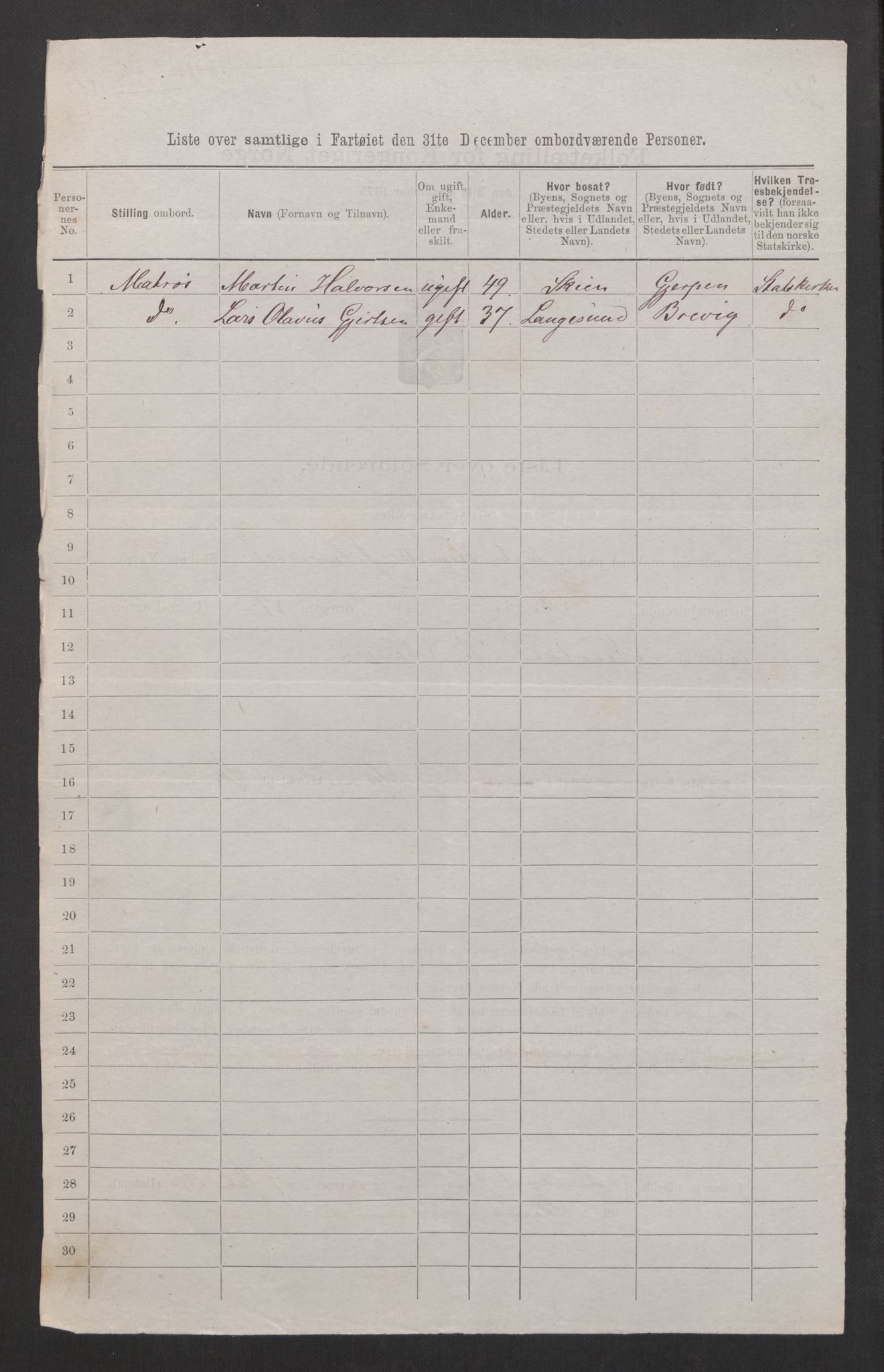 RA, 1875 census, lists of crew on ships: Ships in domestic ports, 1875, p. 303