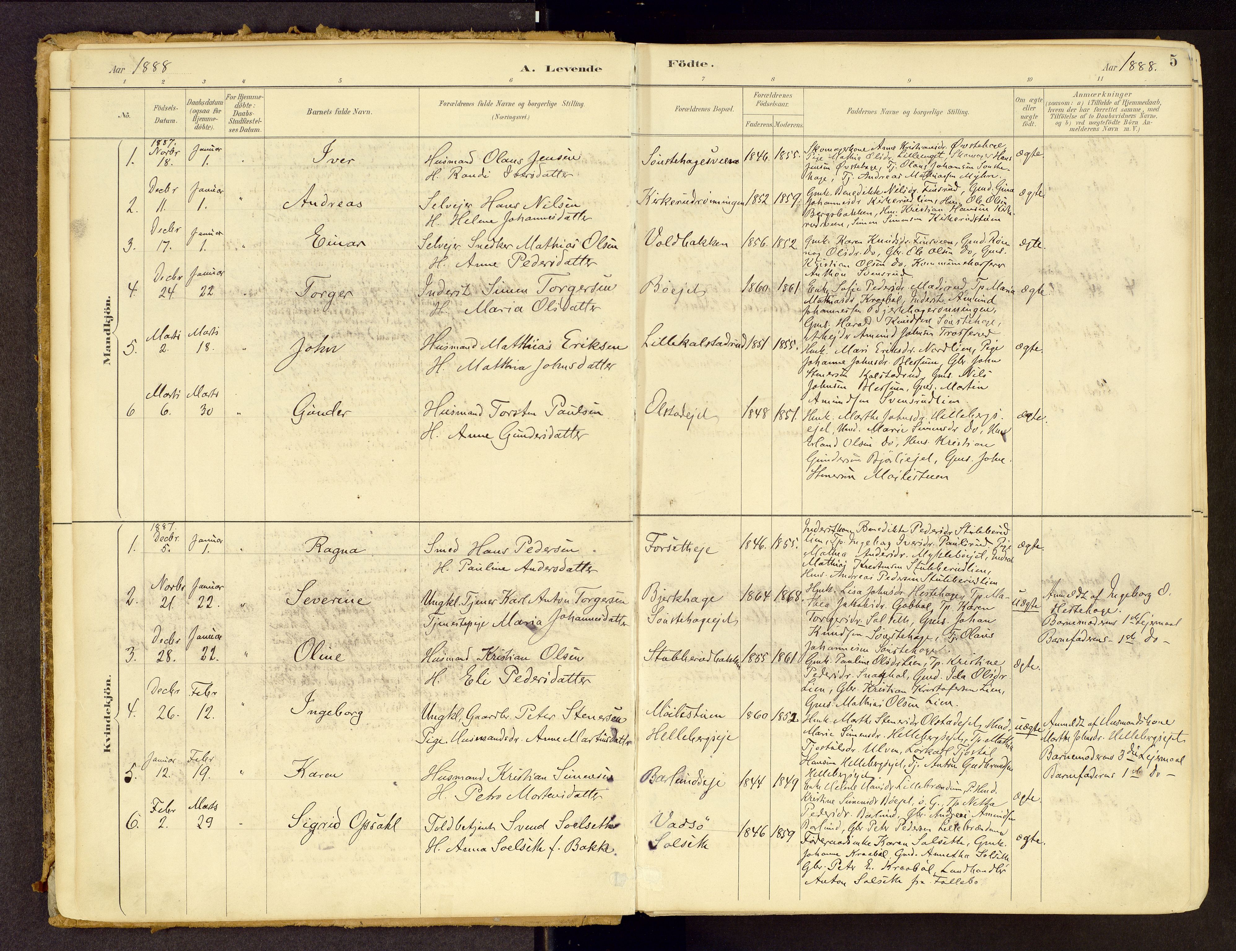 Vestre Gausdal prestekontor, SAH/PREST-094/H/Ha/Haa/L0001: Parish register (official) no. 1, 1887-1914, p. 5