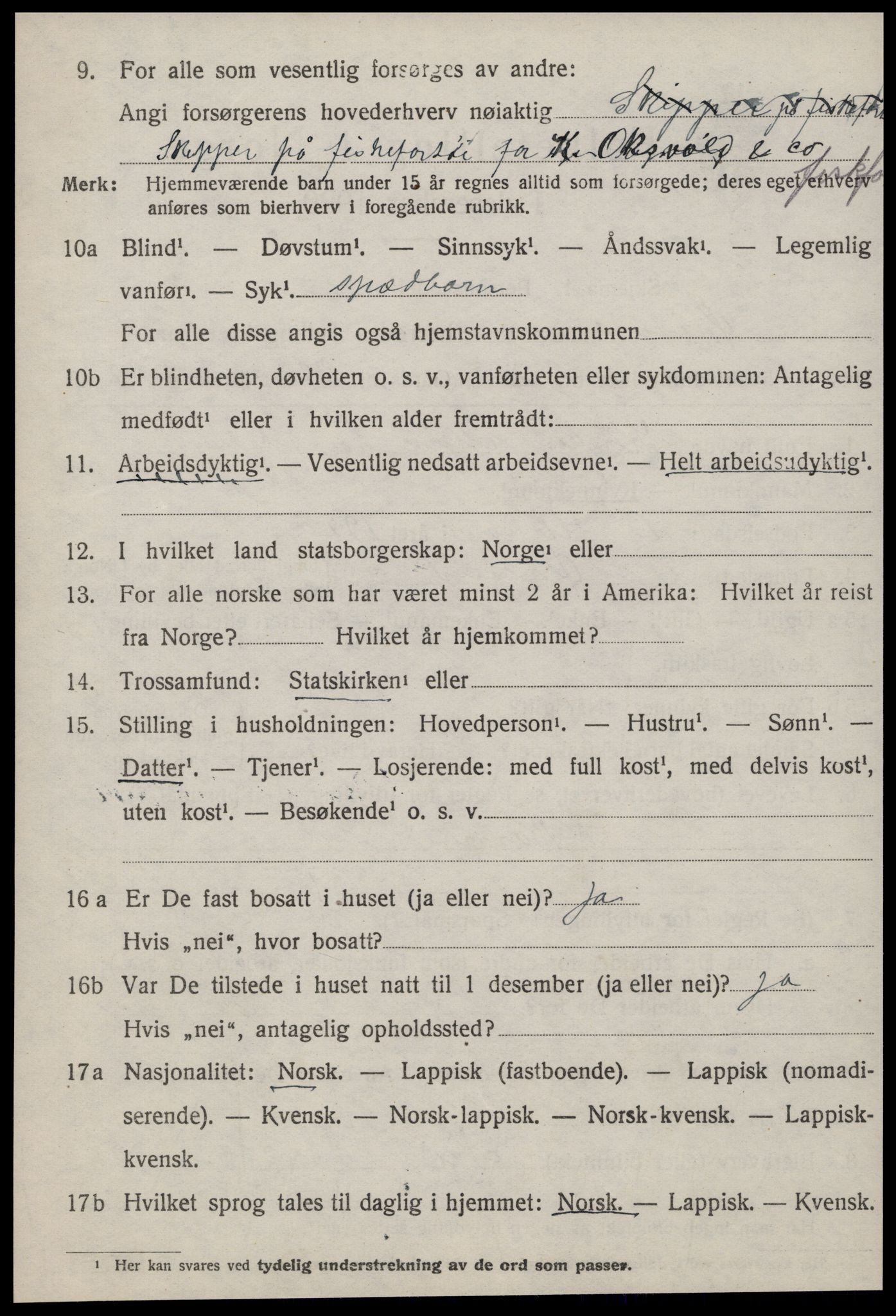 SAT, 1920 census for Ørland, 1920, p. 4504