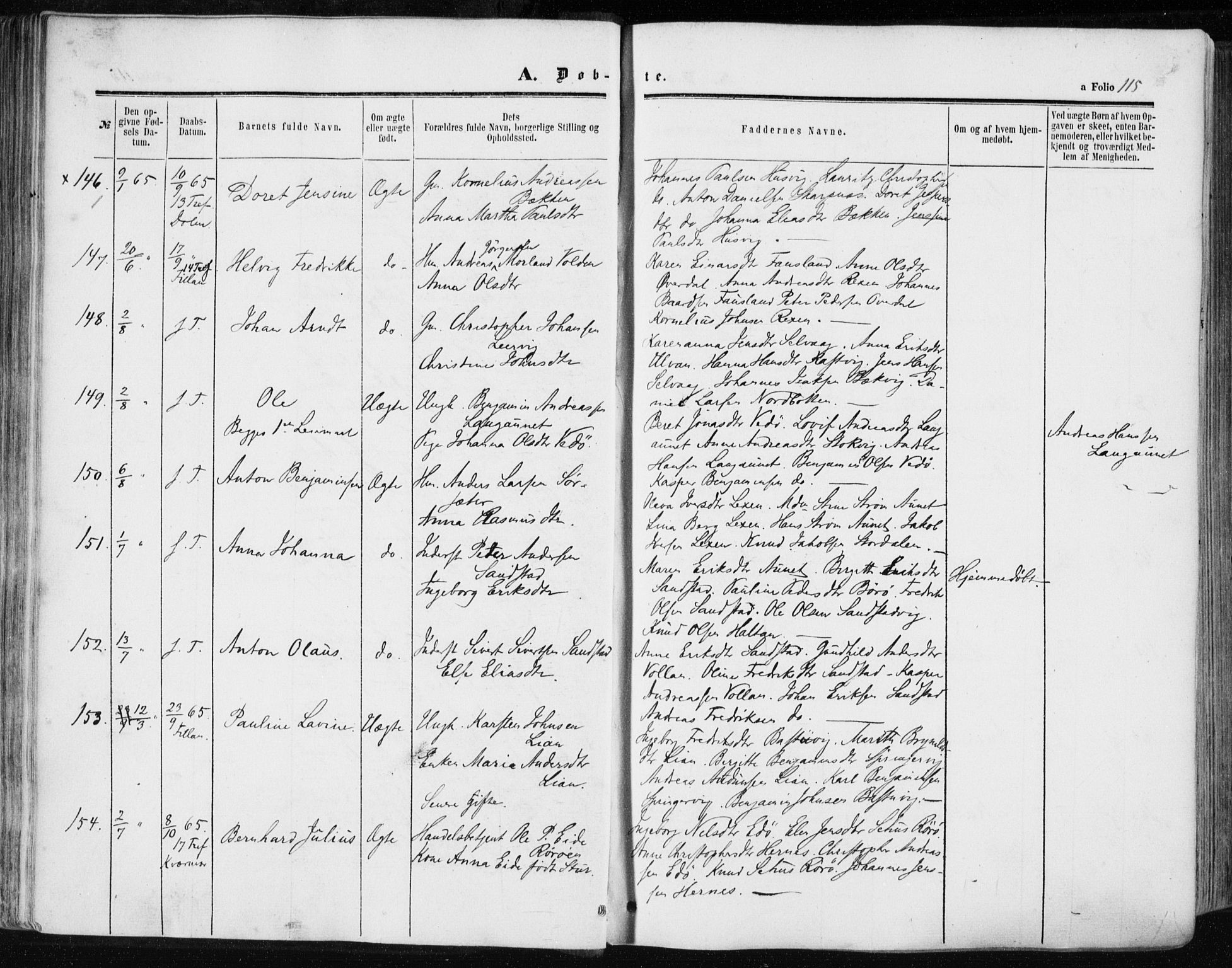 Ministerialprotokoller, klokkerbøker og fødselsregistre - Sør-Trøndelag, AV/SAT-A-1456/634/L0531: Parish register (official) no. 634A07, 1861-1870, p. 115
