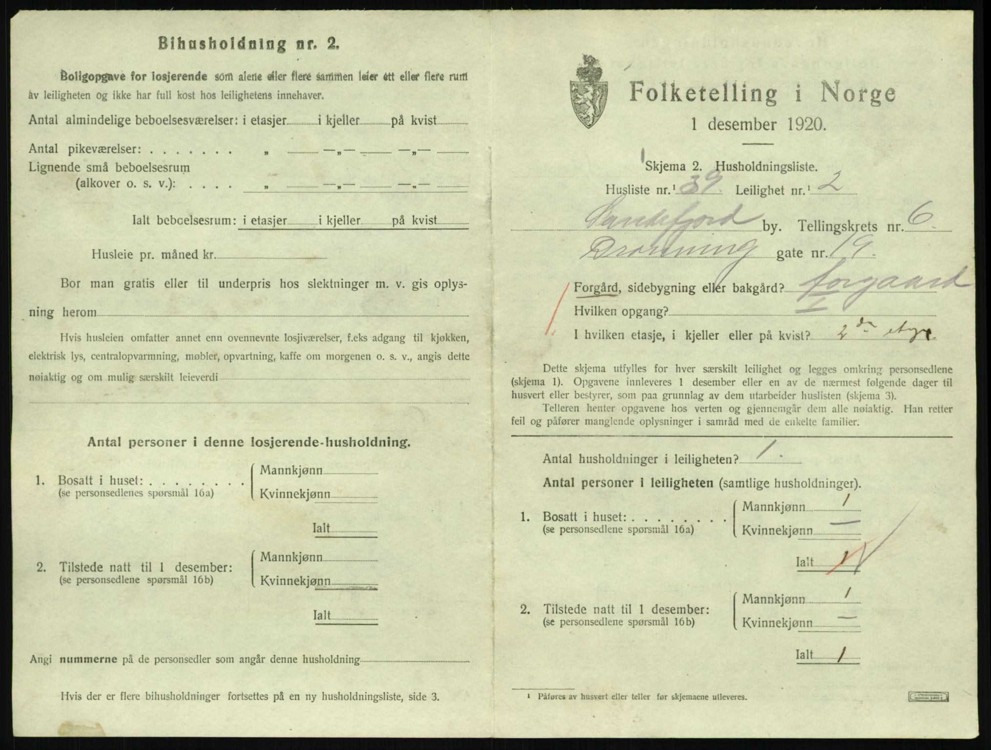 SAKO, 1920 census for Sandefjord, 1920, p. 2864