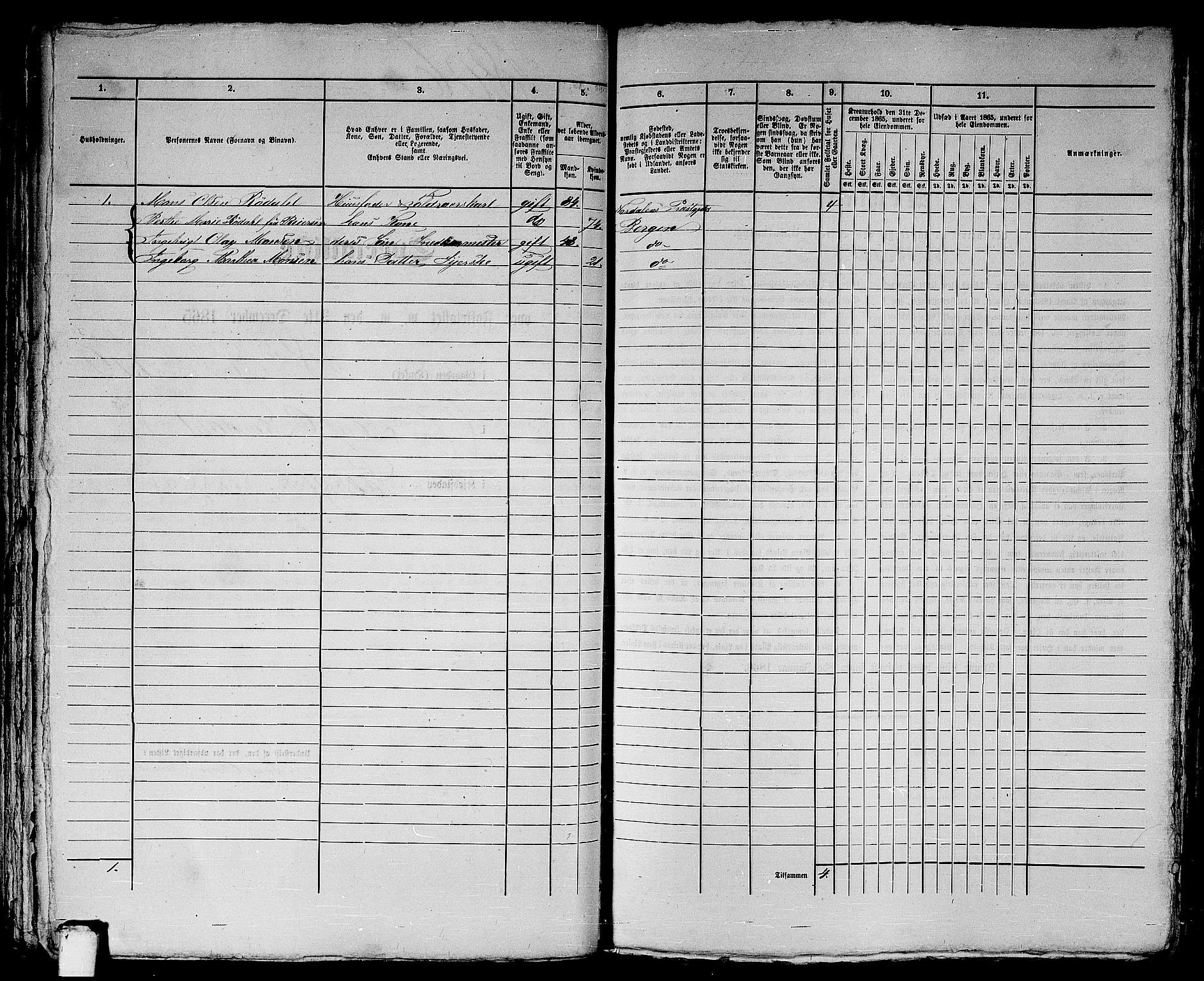 RA, 1865 census for Bergen, 1865, p. 3702