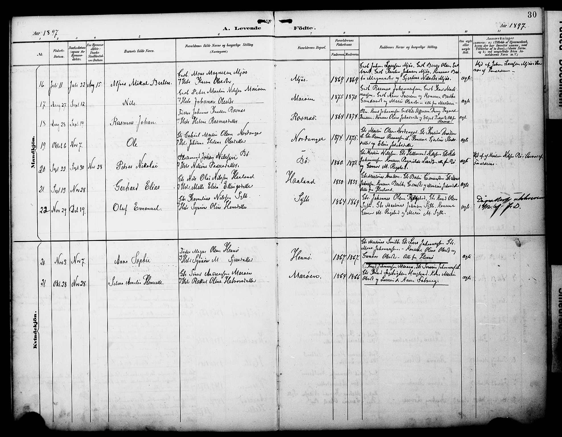 Manger sokneprestembete, AV/SAB-A-76801/H/Haa: Parish register (official) no. C 2, 1891-1902, p. 30