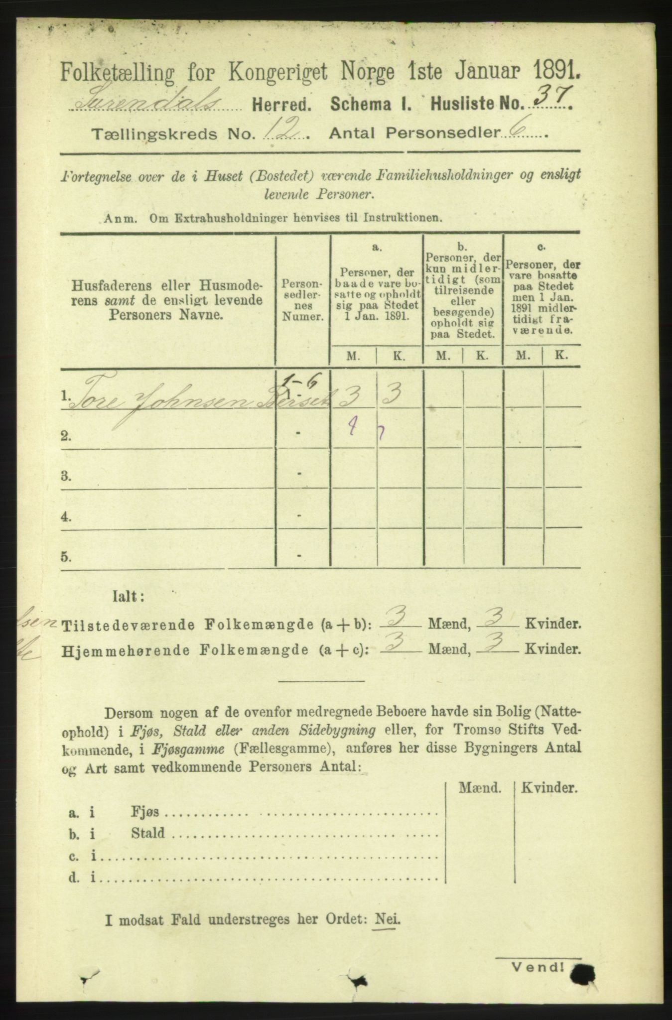 RA, 1891 census for 1566 Surnadal, 1891, p. 2865