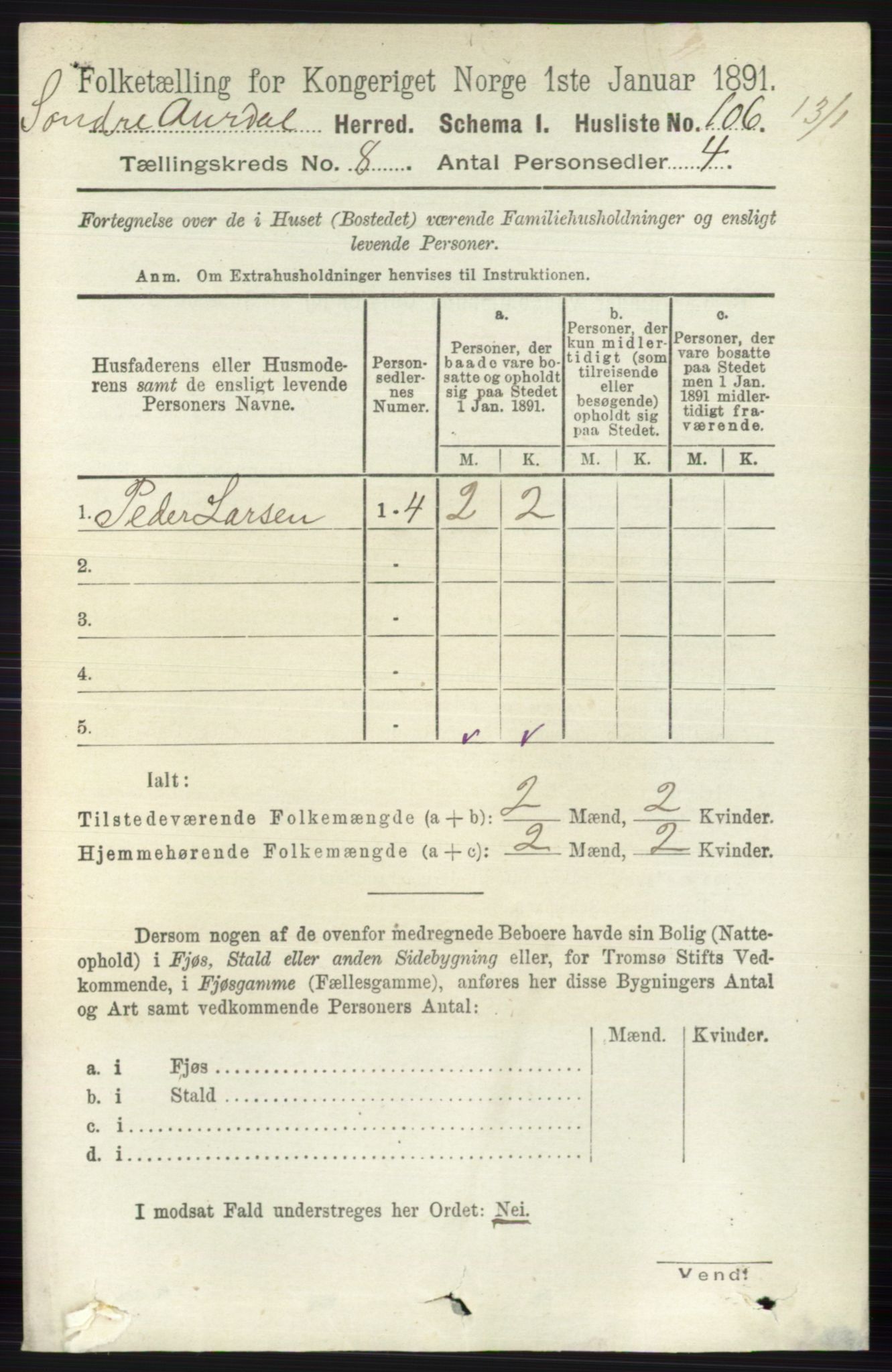 RA, 1891 census for 0540 Sør-Aurdal, 1891, p. 4856