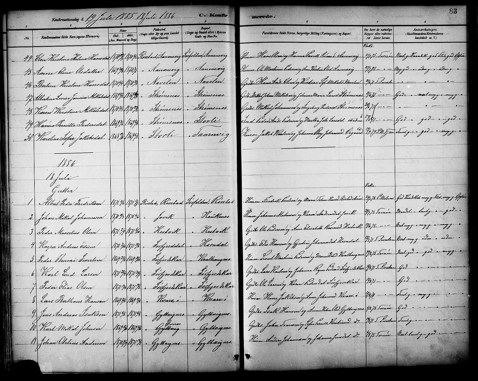 Ministerialprotokoller, klokkerbøker og fødselsregistre - Nordland, SAT/A-1459/854/L0777: Parish register (official) no. 854A01 /1, 1883-1891, p. 83